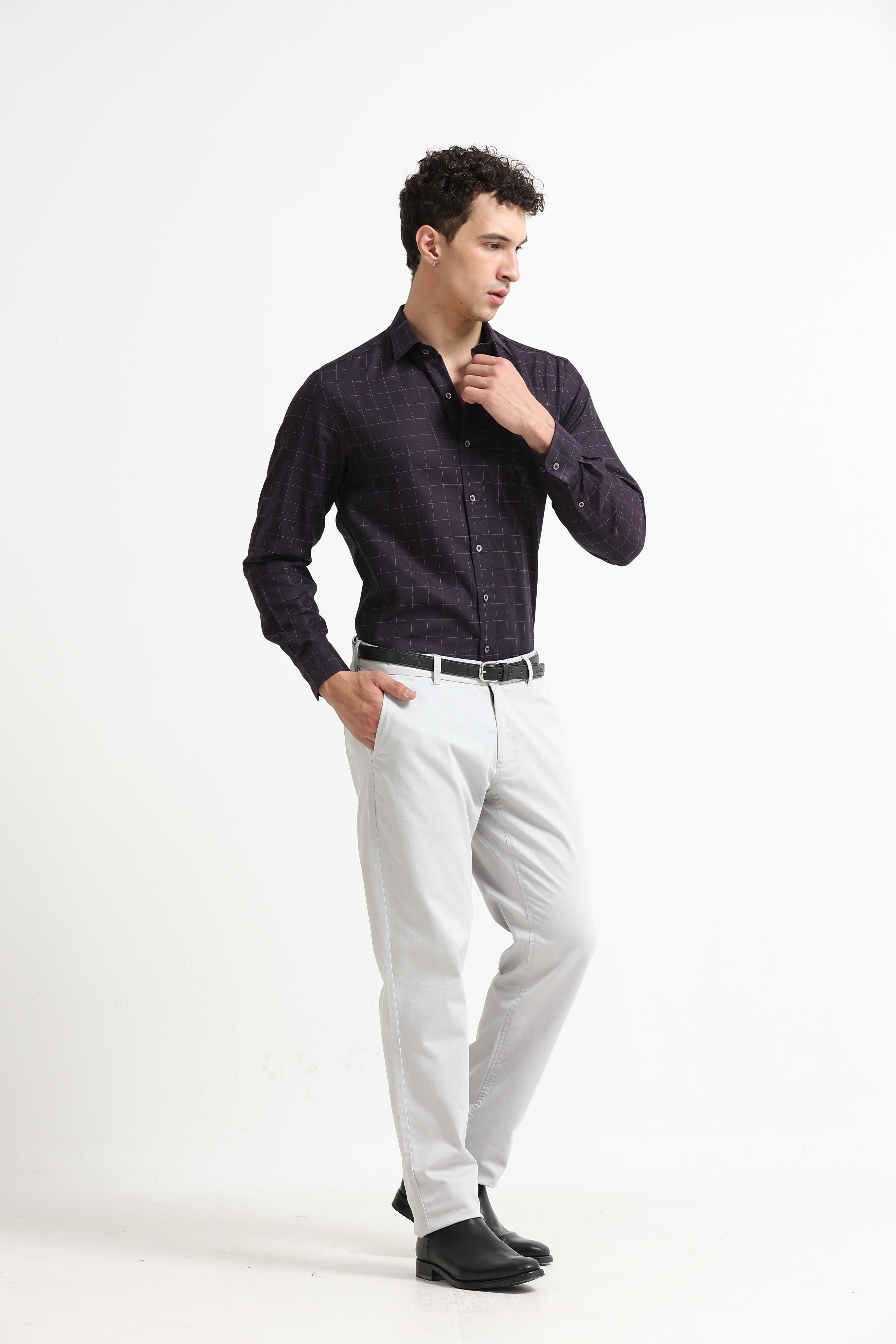 Aubergine Tectonic Windowpane Jacquard Shirt