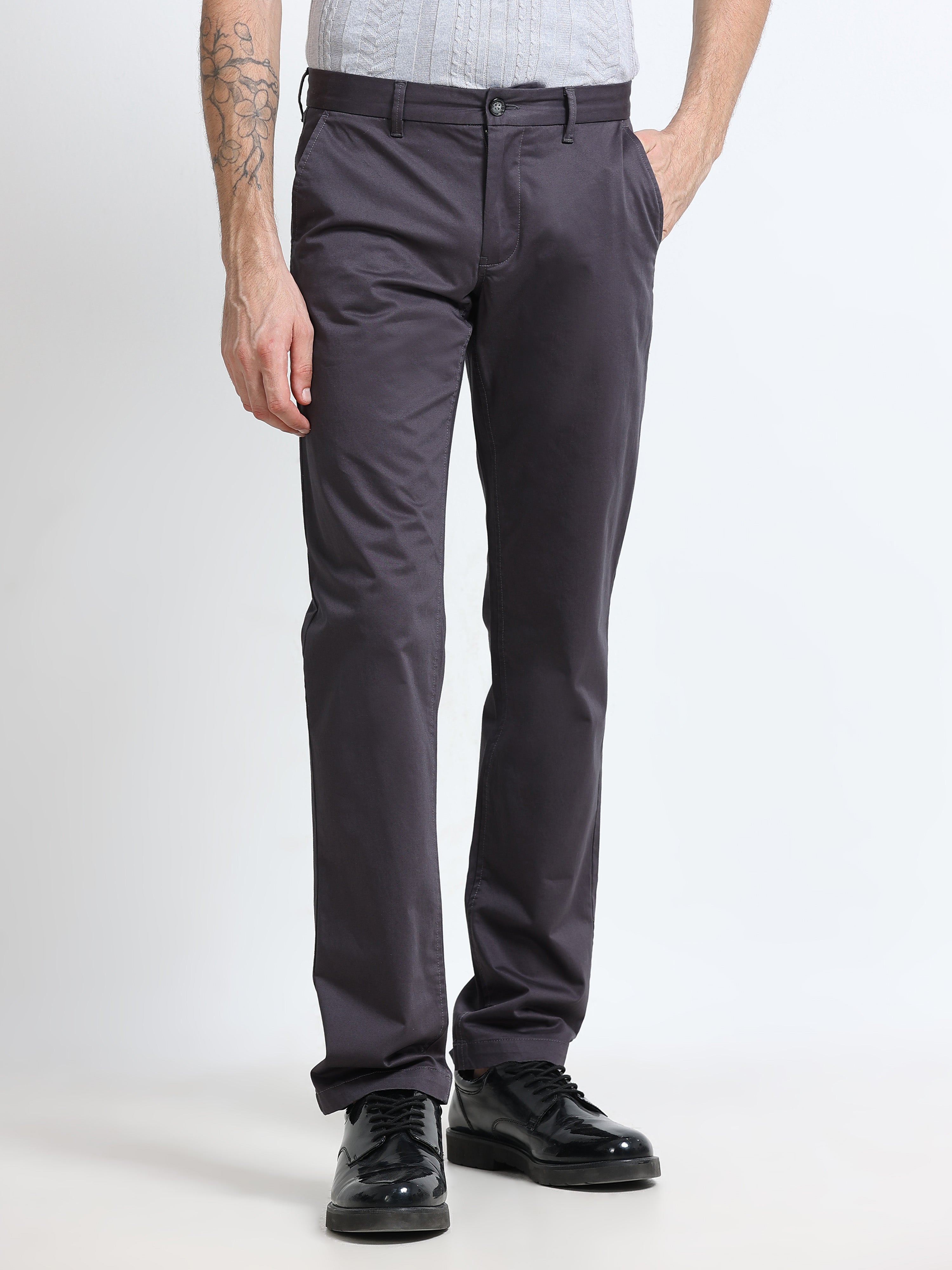 Men - Dark Grey - Slim Fit - Formal Trouser