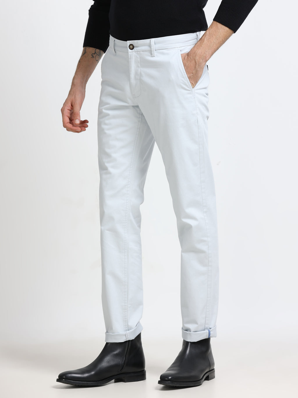 Men - Light Sky Blue - Slim Fit - Formal Trouser