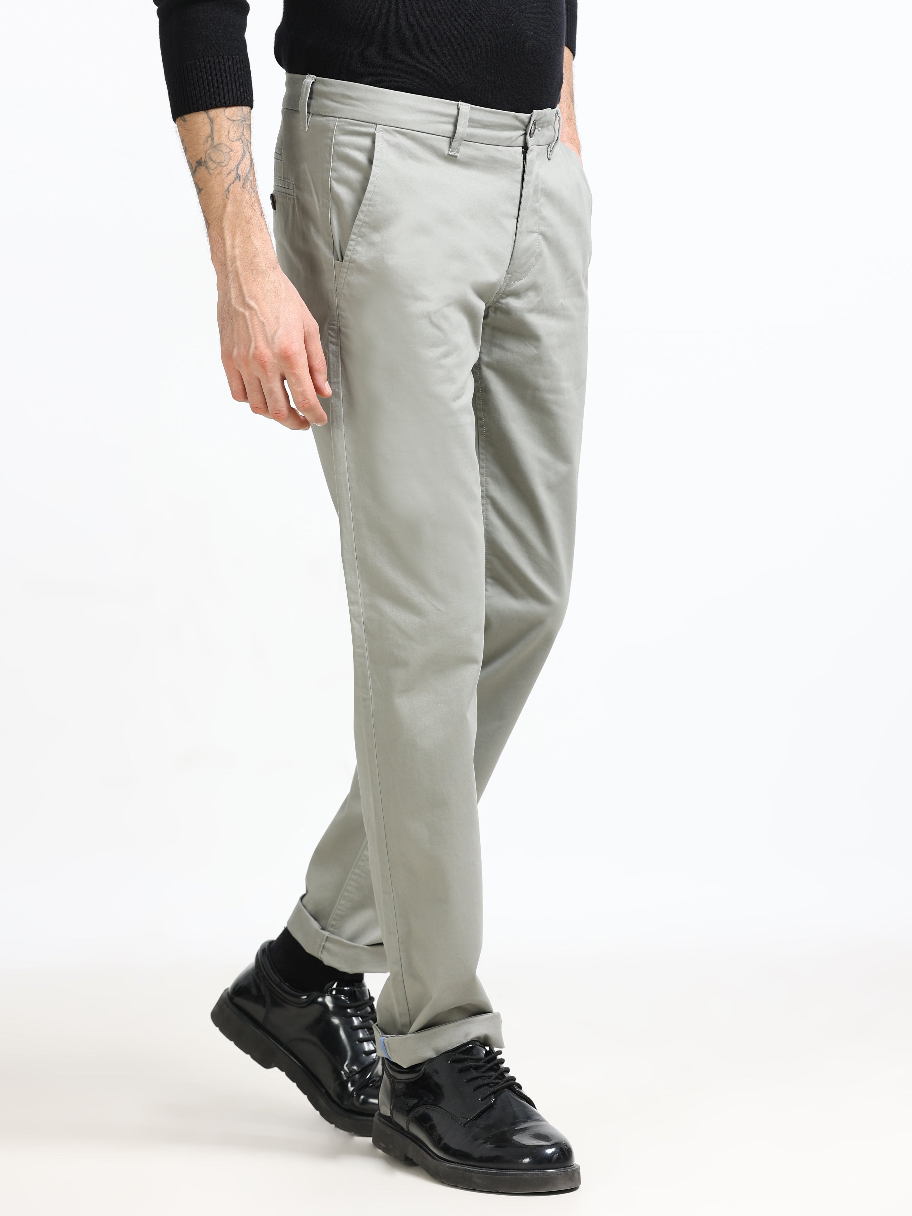 Men - Olive Green - Slim Fit - Formal Trouser