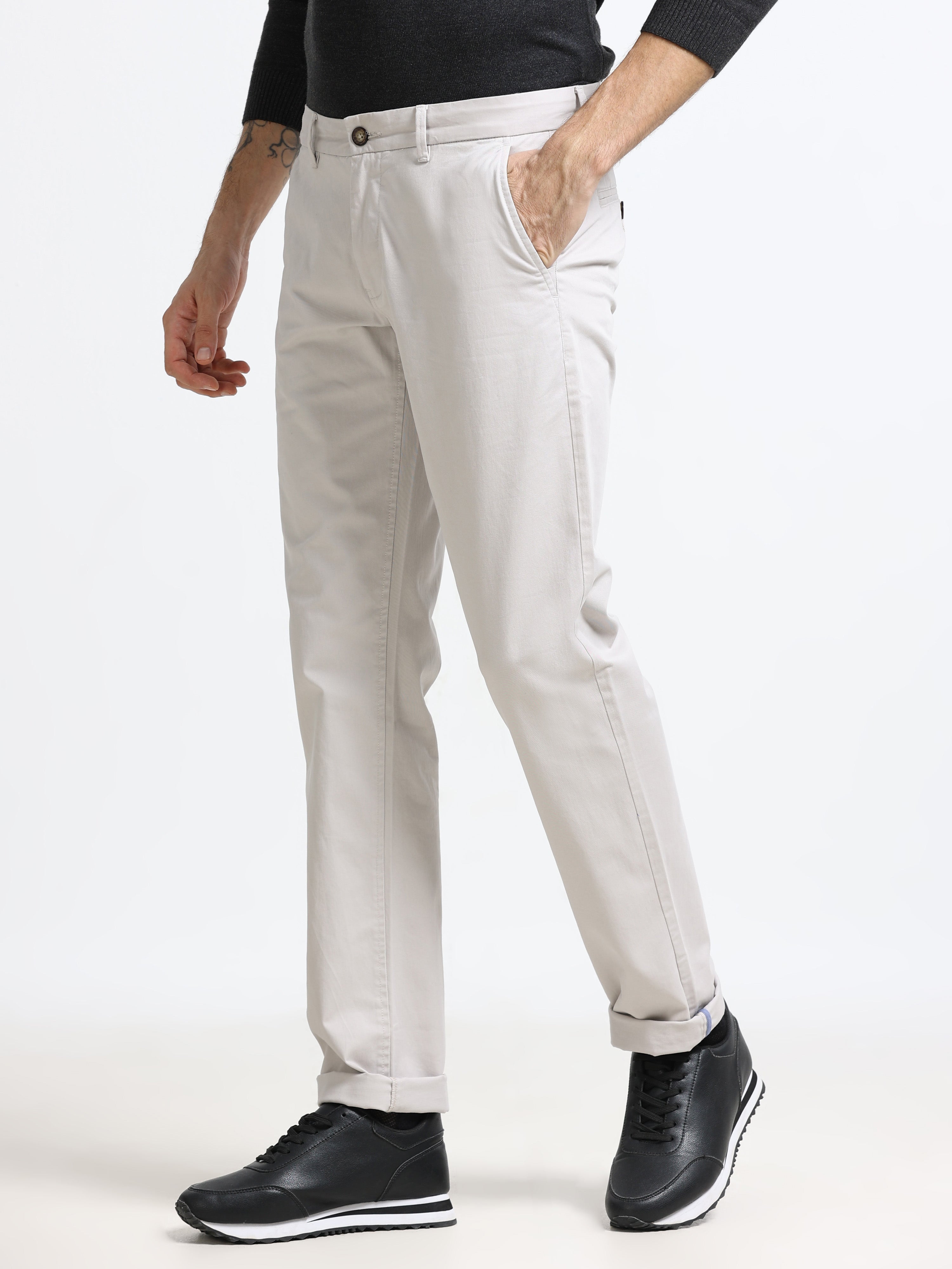 Men - Light Gray - Slim Fit - Formal Trouser
