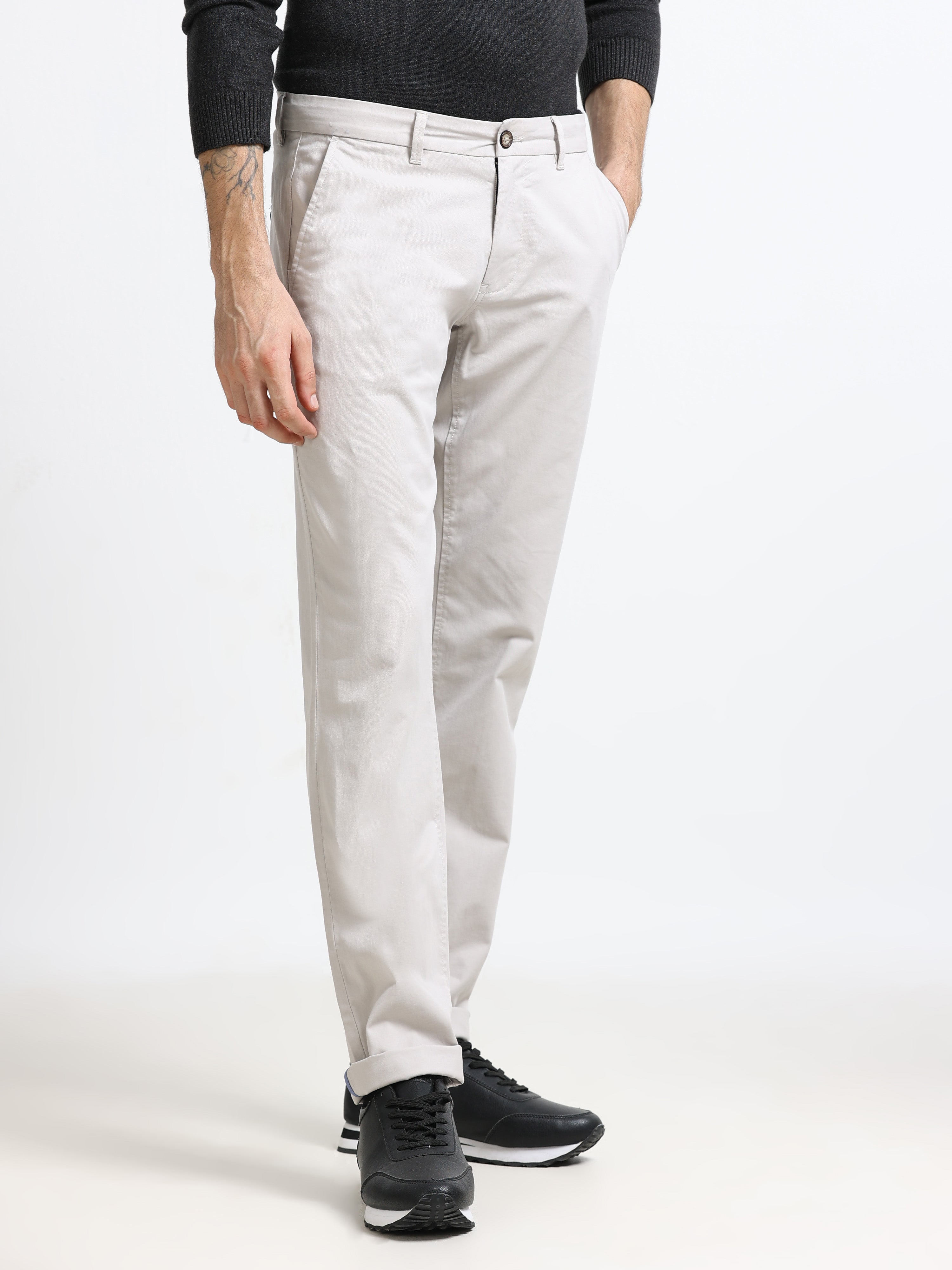 Men - Light Gray - Slim Fit - Formal Trouser
