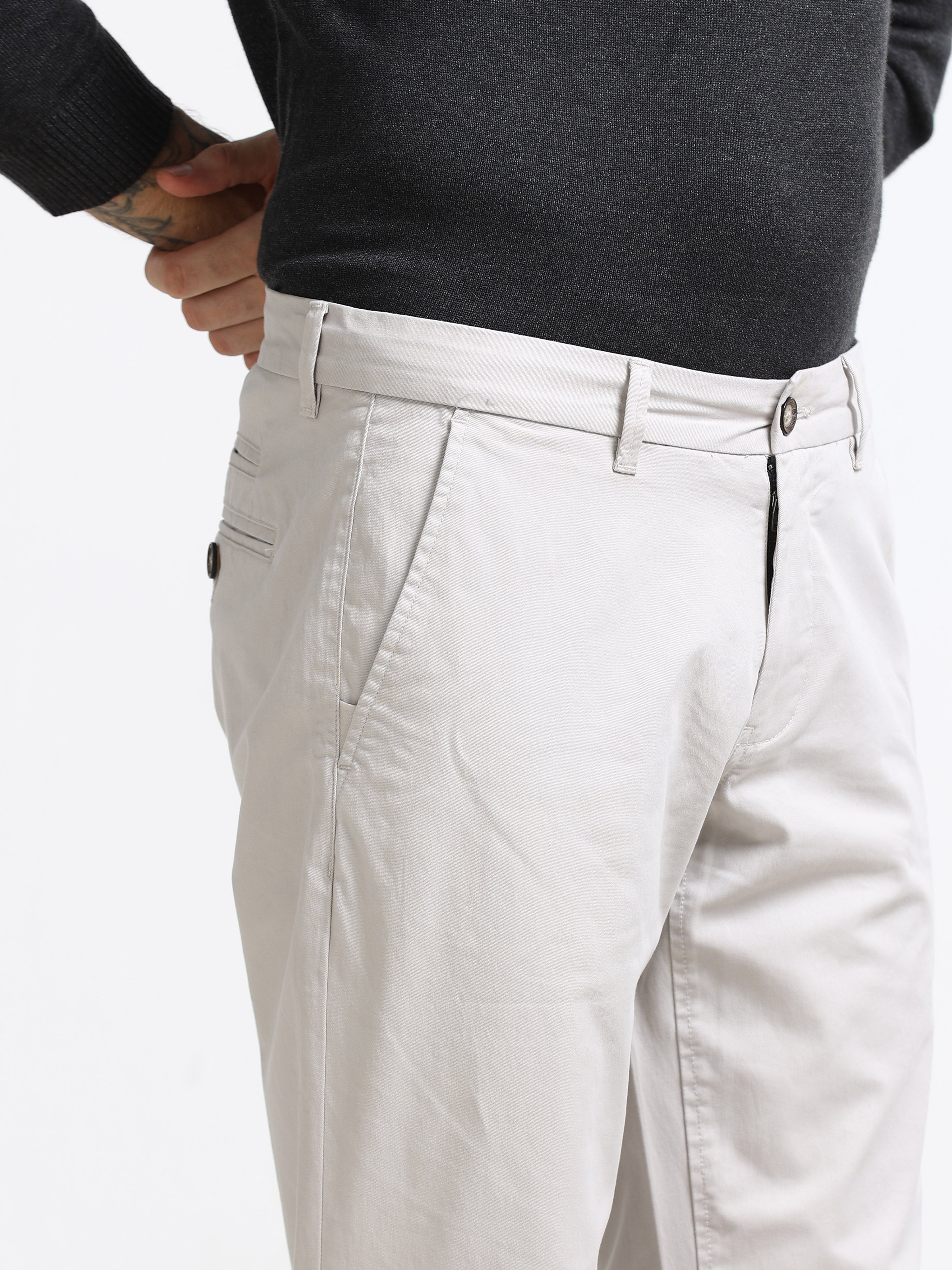 Men - Light Gray - Slim Fit - Formal Trouser