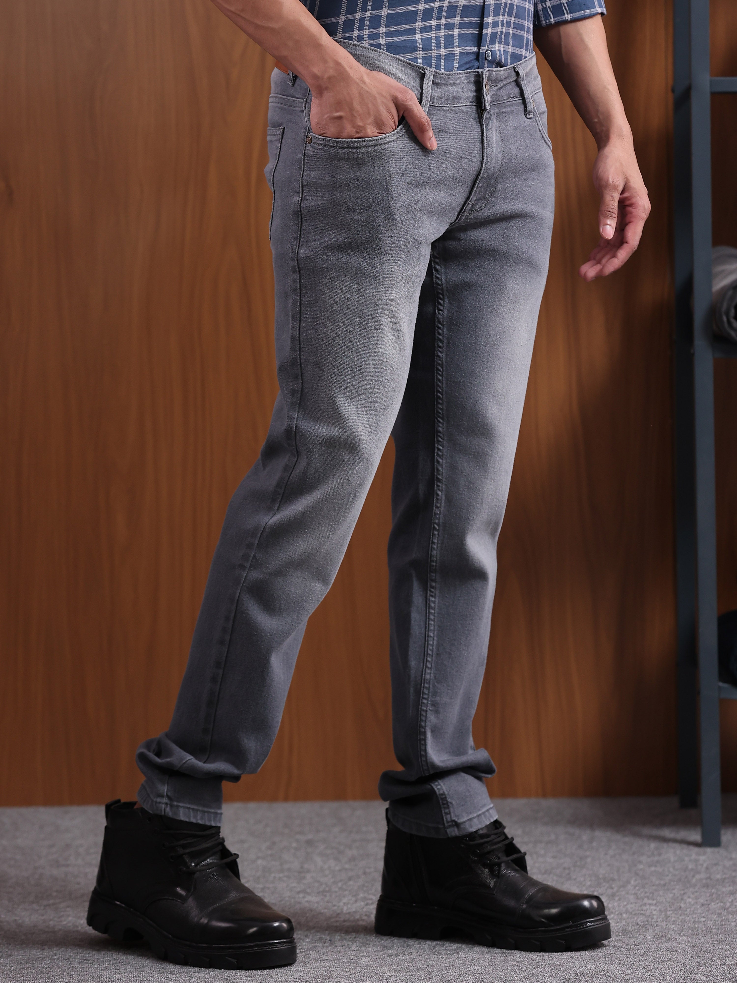 Charcoal Grey Slim Fit Denim Jeans