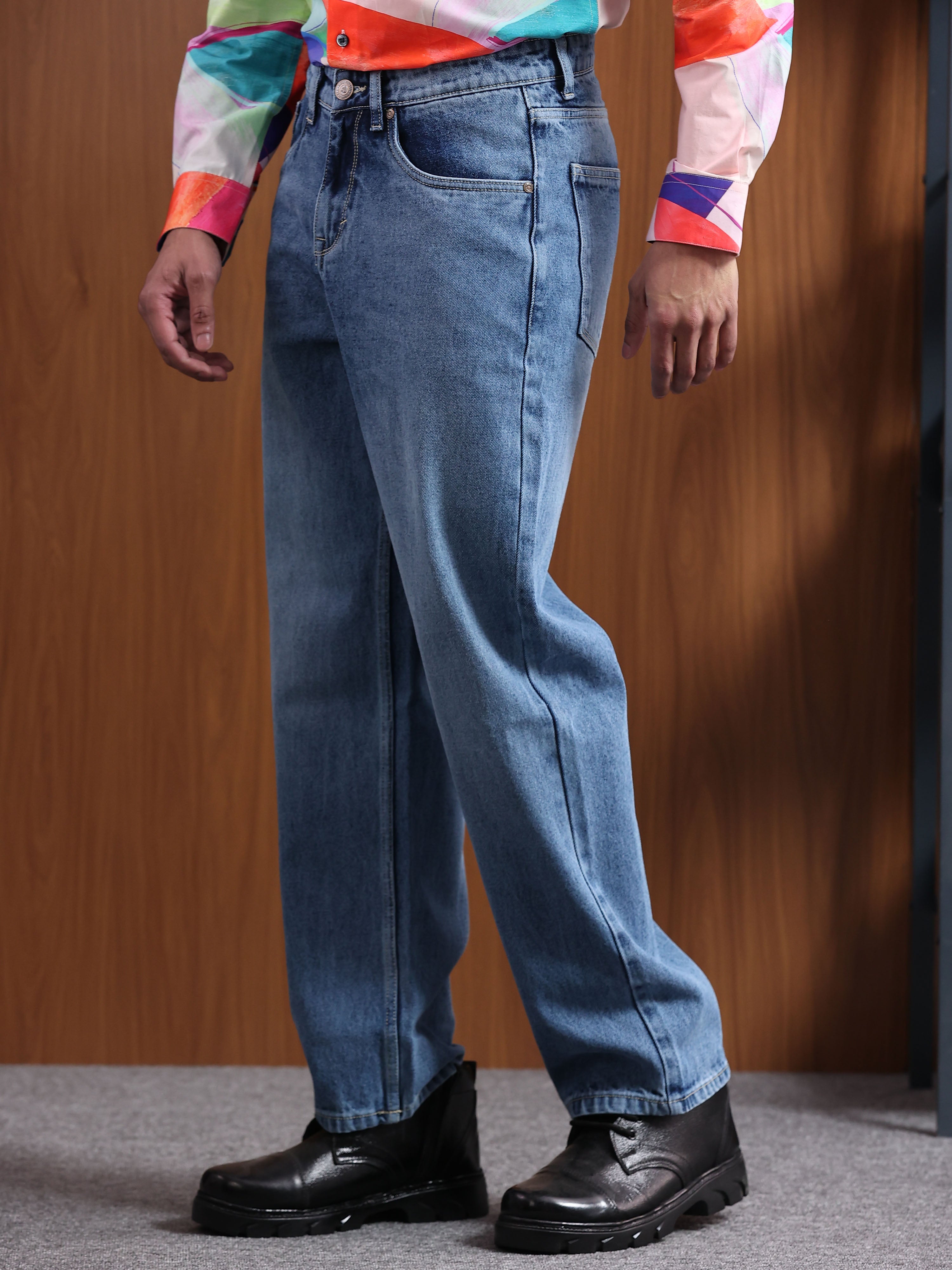 Stone Blue Baggie Fit Denim Jeans