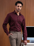 Crimson Cipher  Maroon Jacquard Motif Formal Shirt
