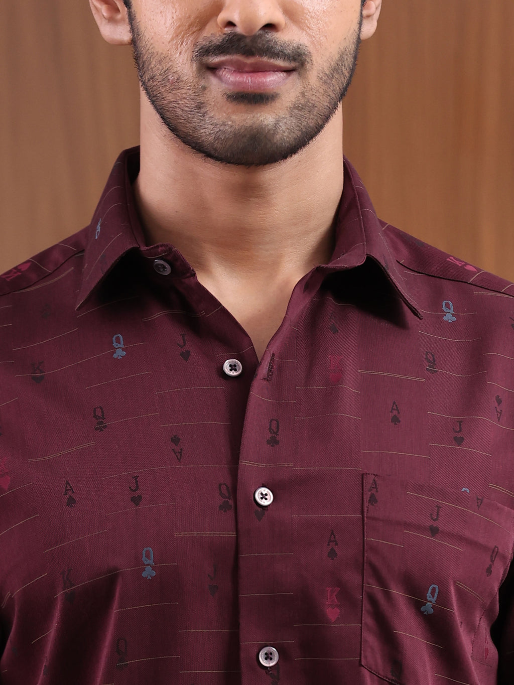 Crimson Cipher  Maroon Jacquard Motif Formal Shirt