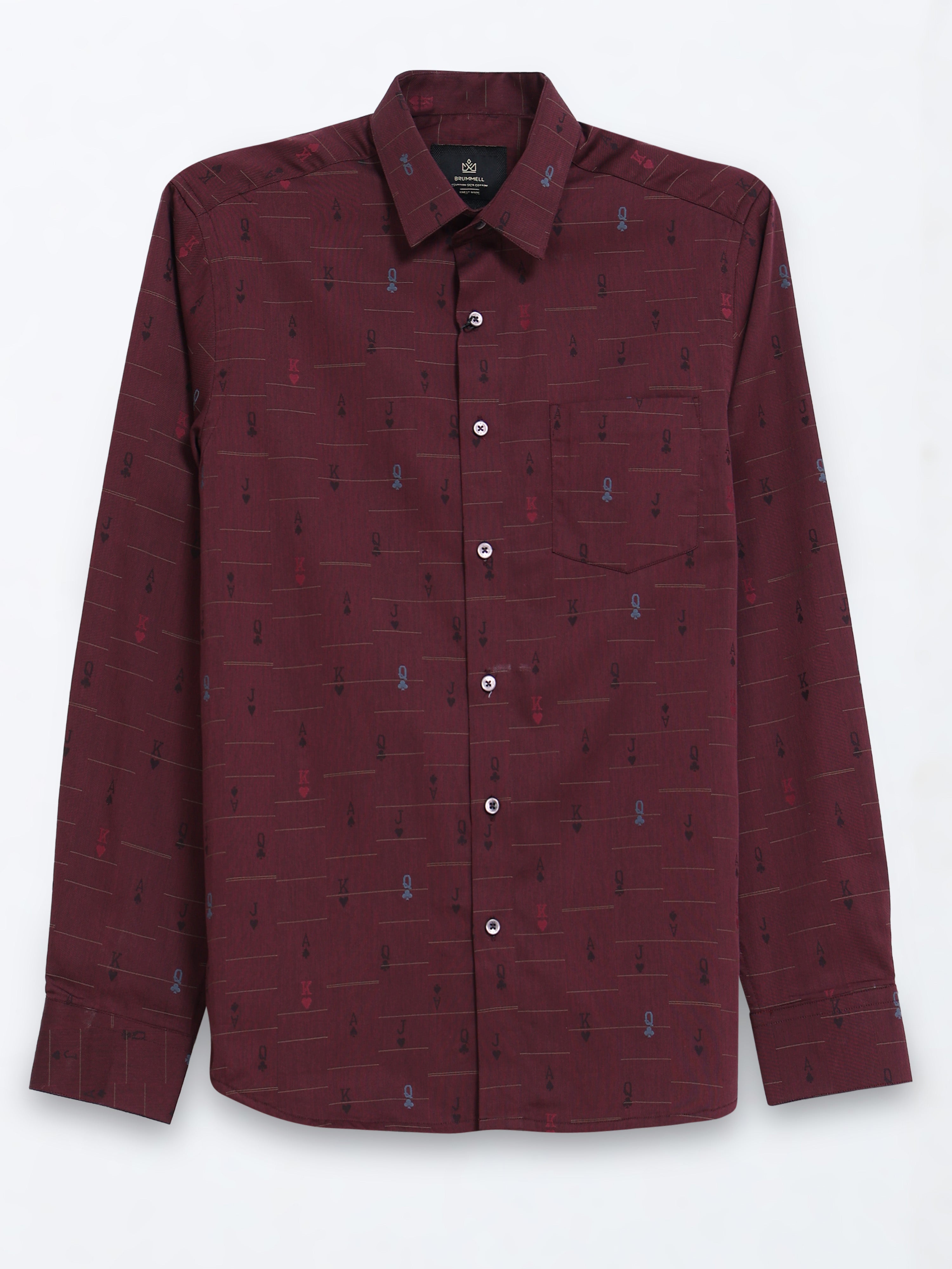 Crimson Cipher  Maroon Jacquard Motif Formal Shirt
