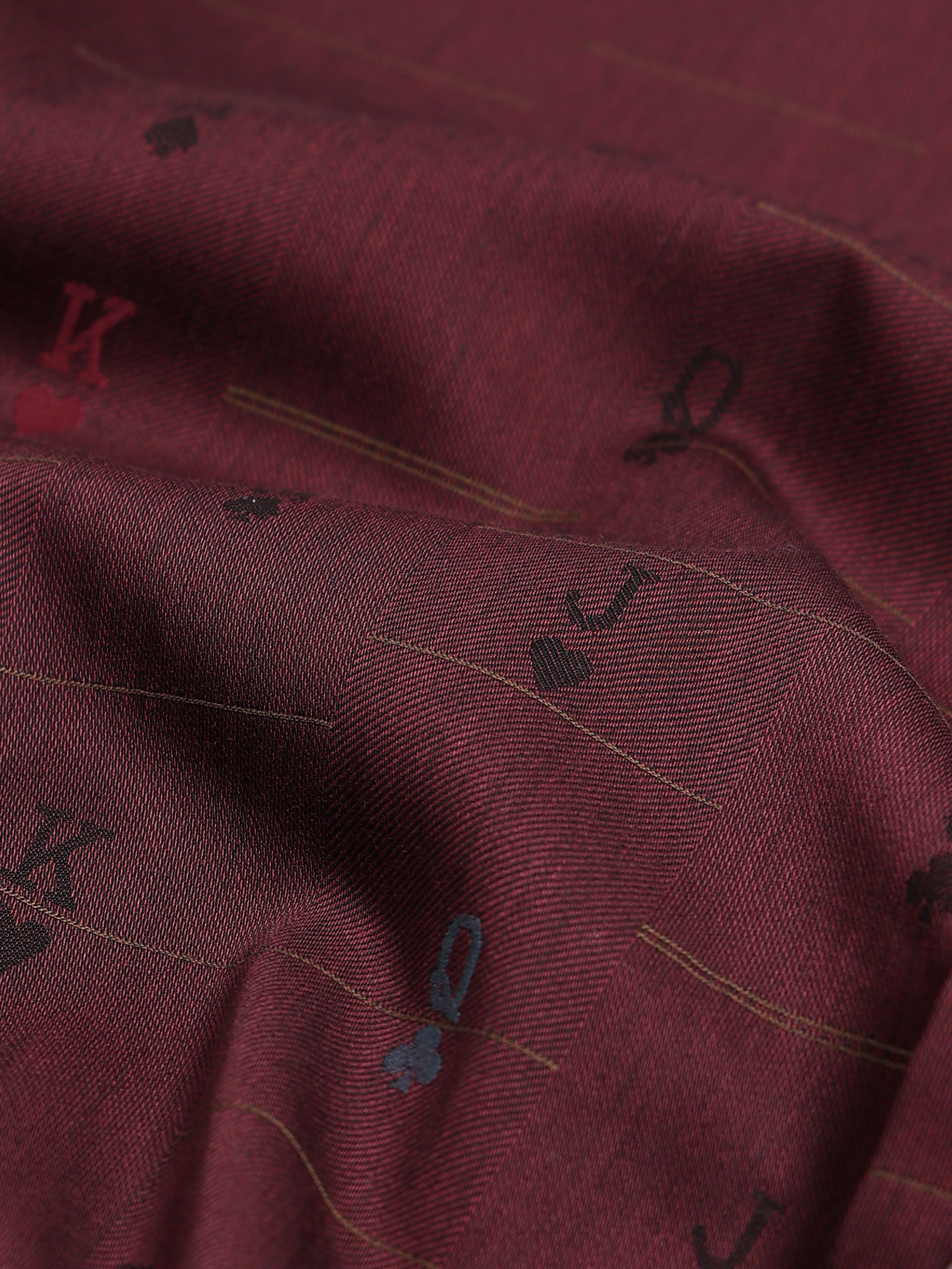 Crimson Cipher  Maroon Jacquard Motif Formal Shirt