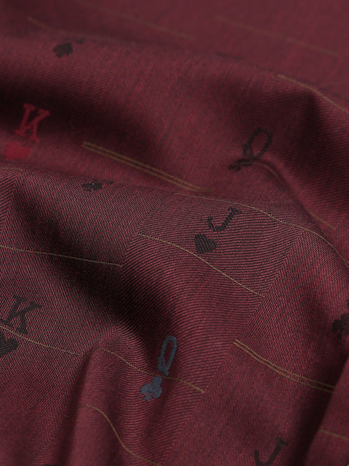Crimson Cipher  Maroon Jacquard Motif Formal Shirt
