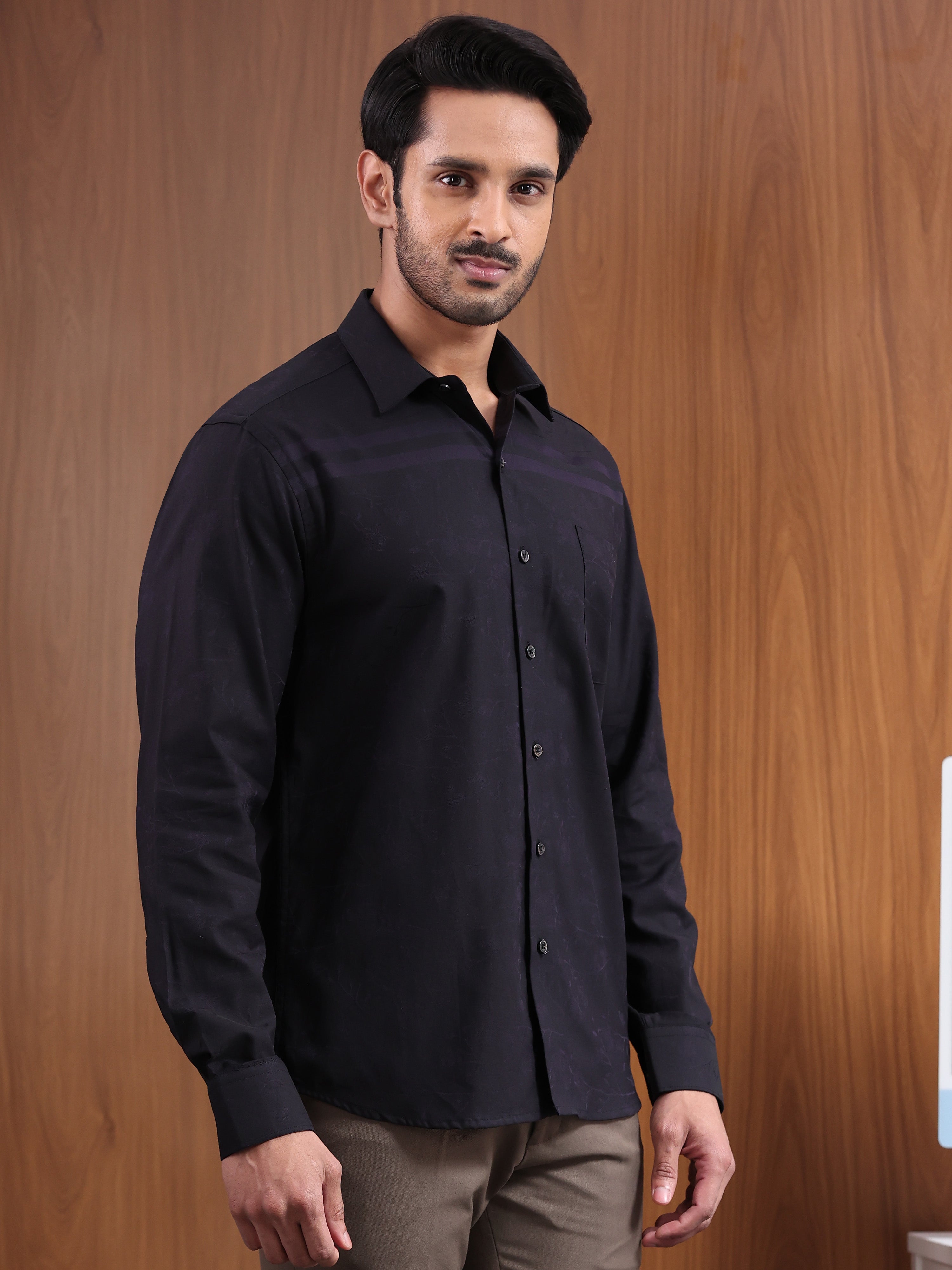 Midnight Grid  Black Tonal Check Jacquard Formal Shirt