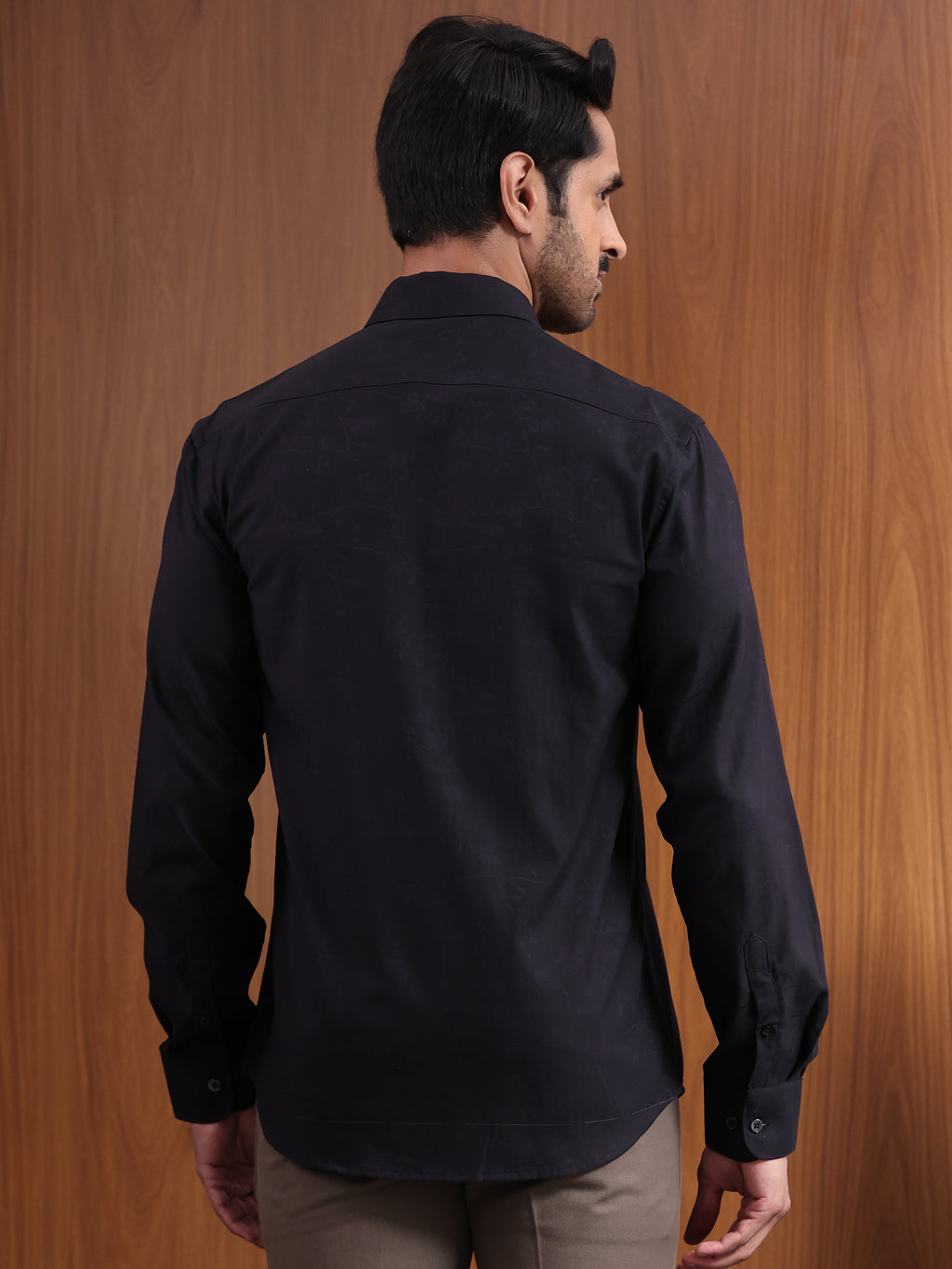 Midnight Grid  Black Tonal Check Jacquard Formal Shirt
