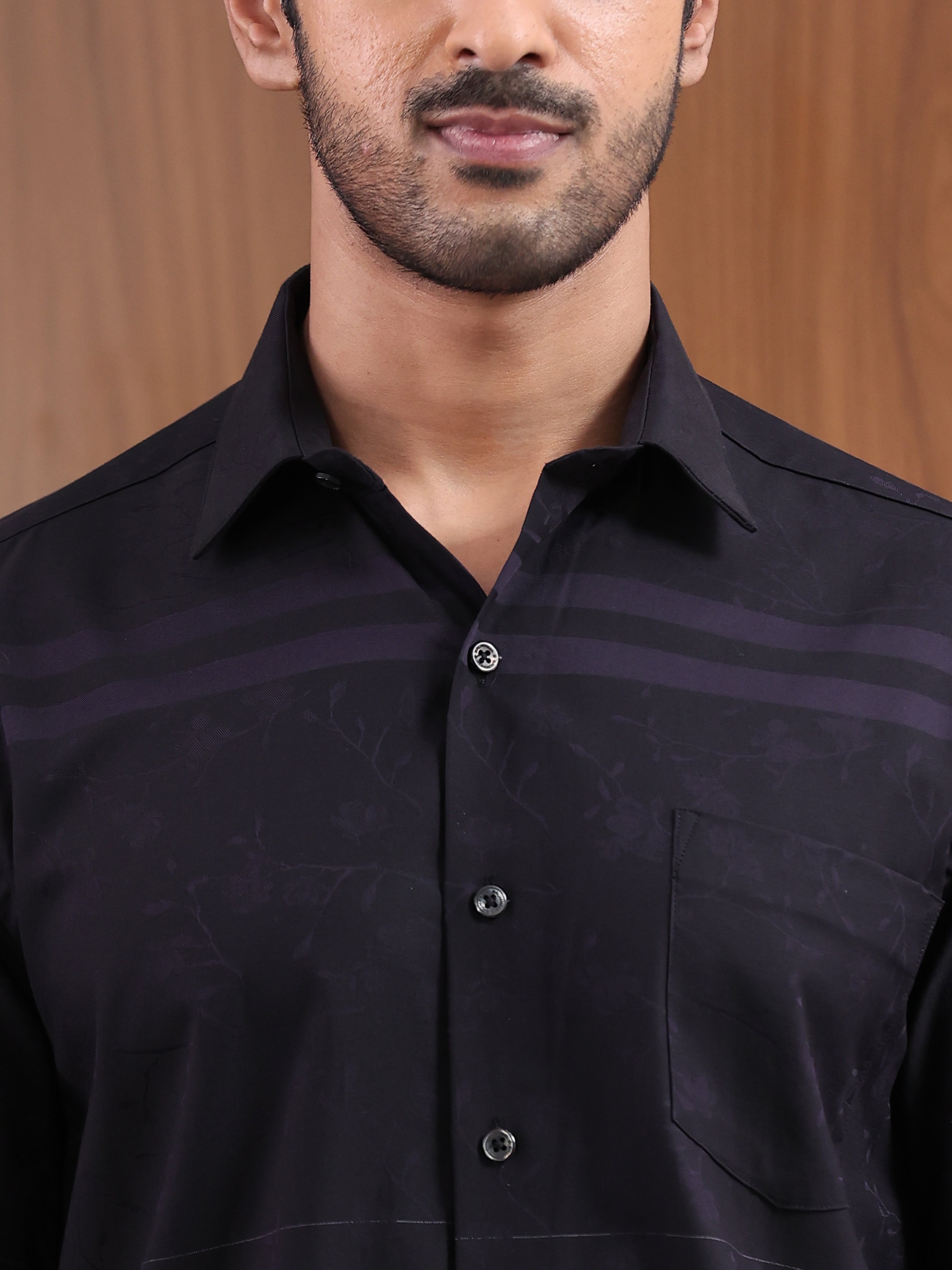 Midnight Grid  Black Tonal Check Jacquard Formal Shirt