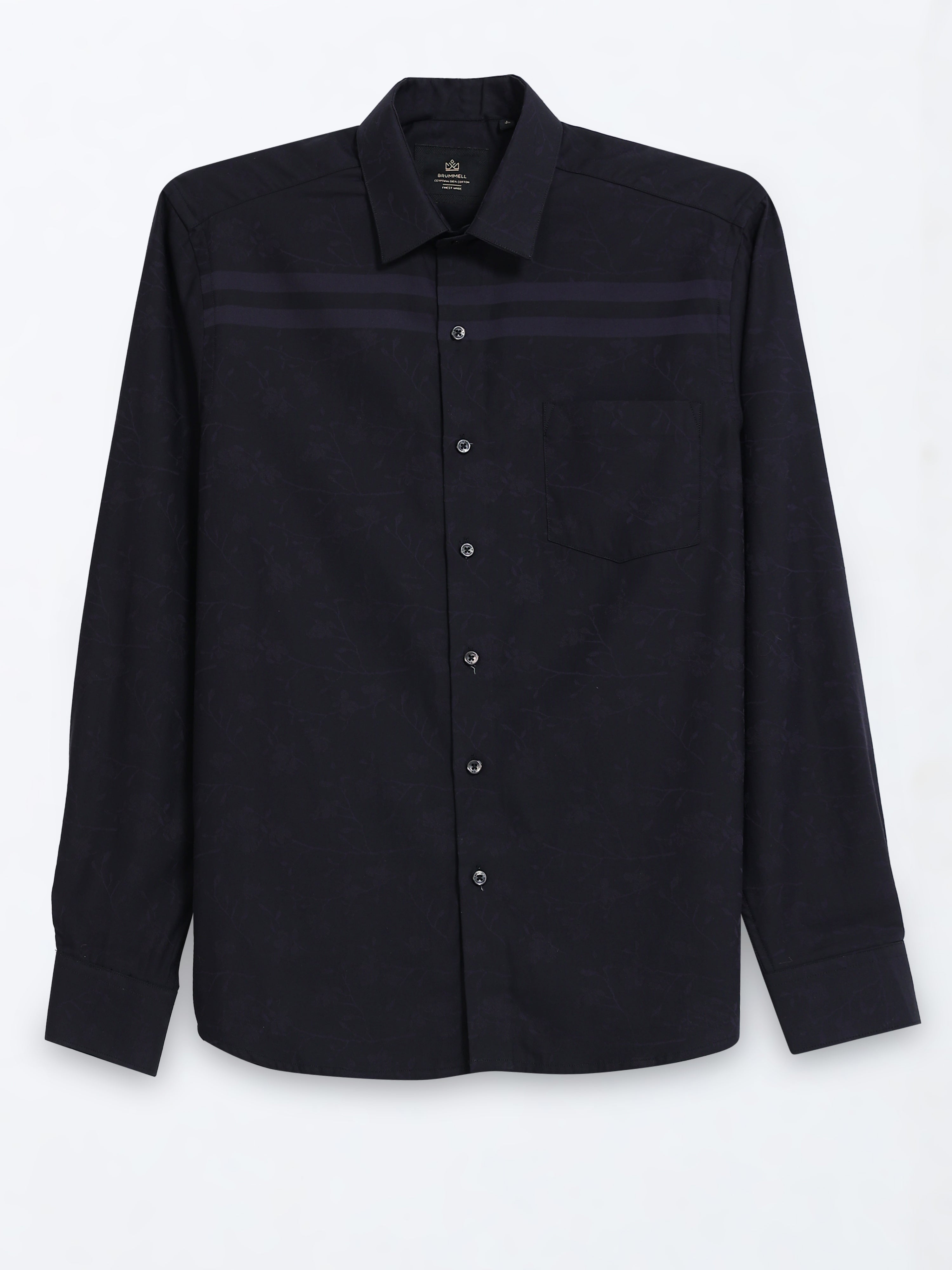 Midnight Grid  Black Tonal Check Jacquard Formal Shirt