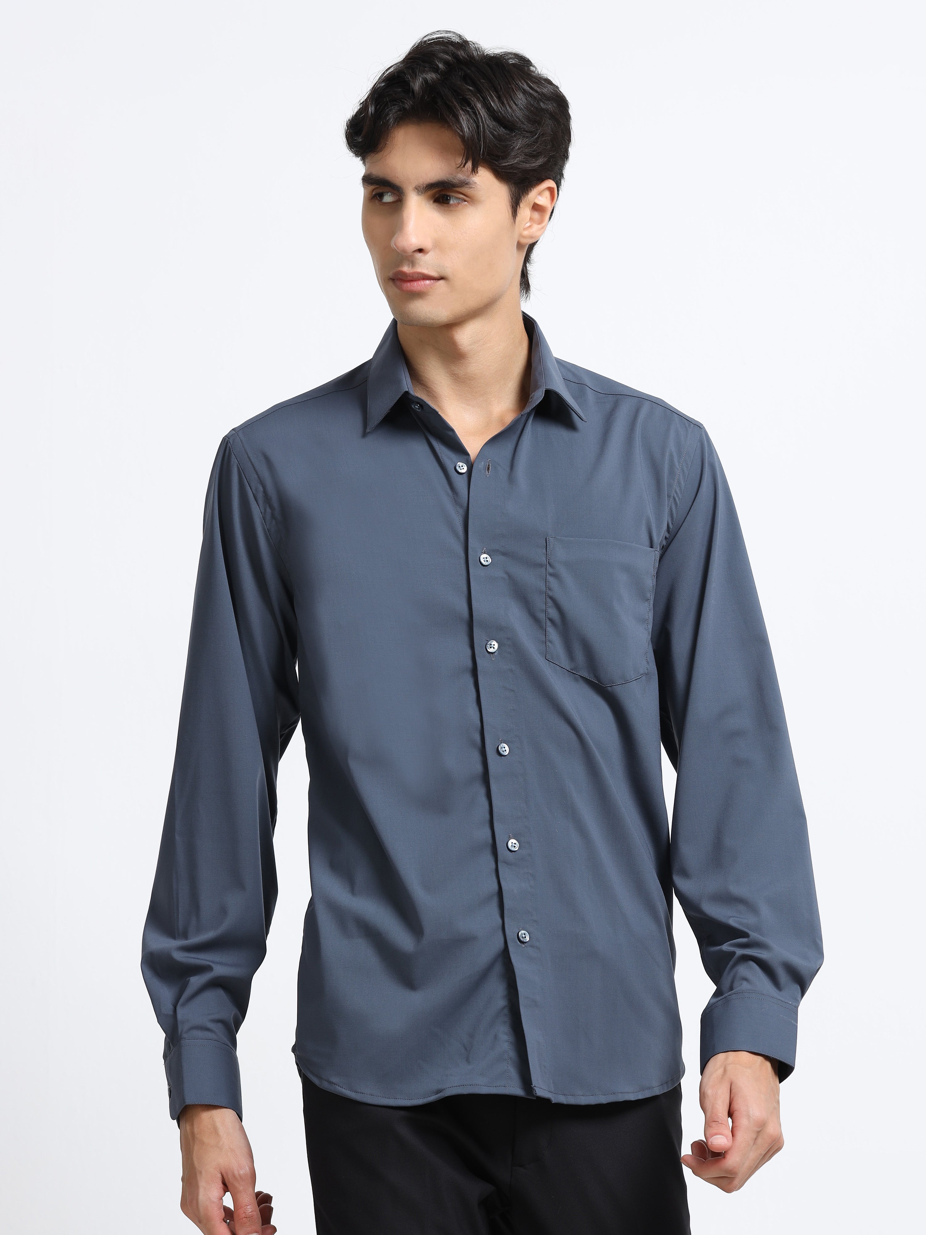 Men - Dark Gray - Slim Fit - Formal Shirt