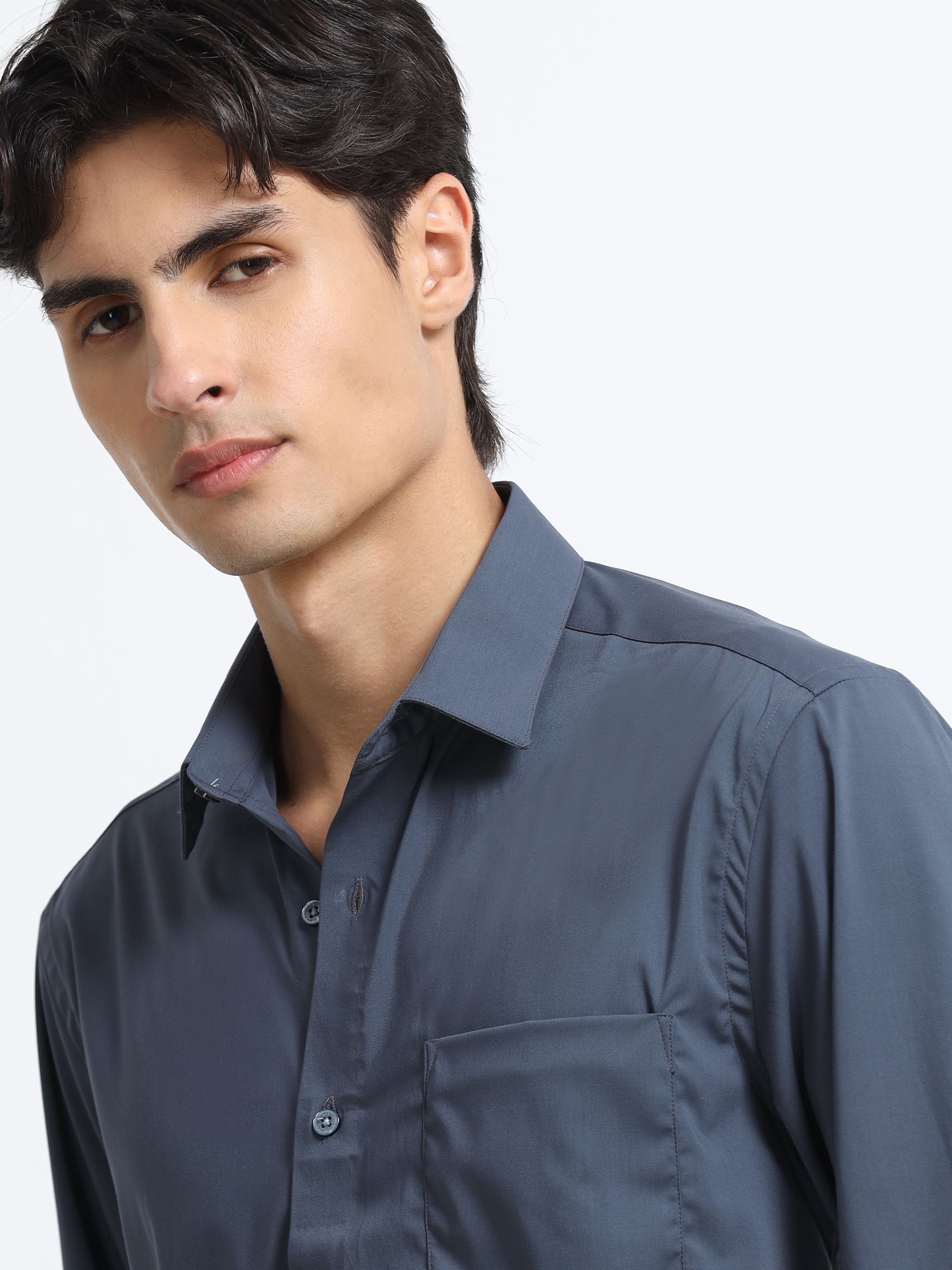 Men - Dark Gray - Slim Fit - Formal Shirt