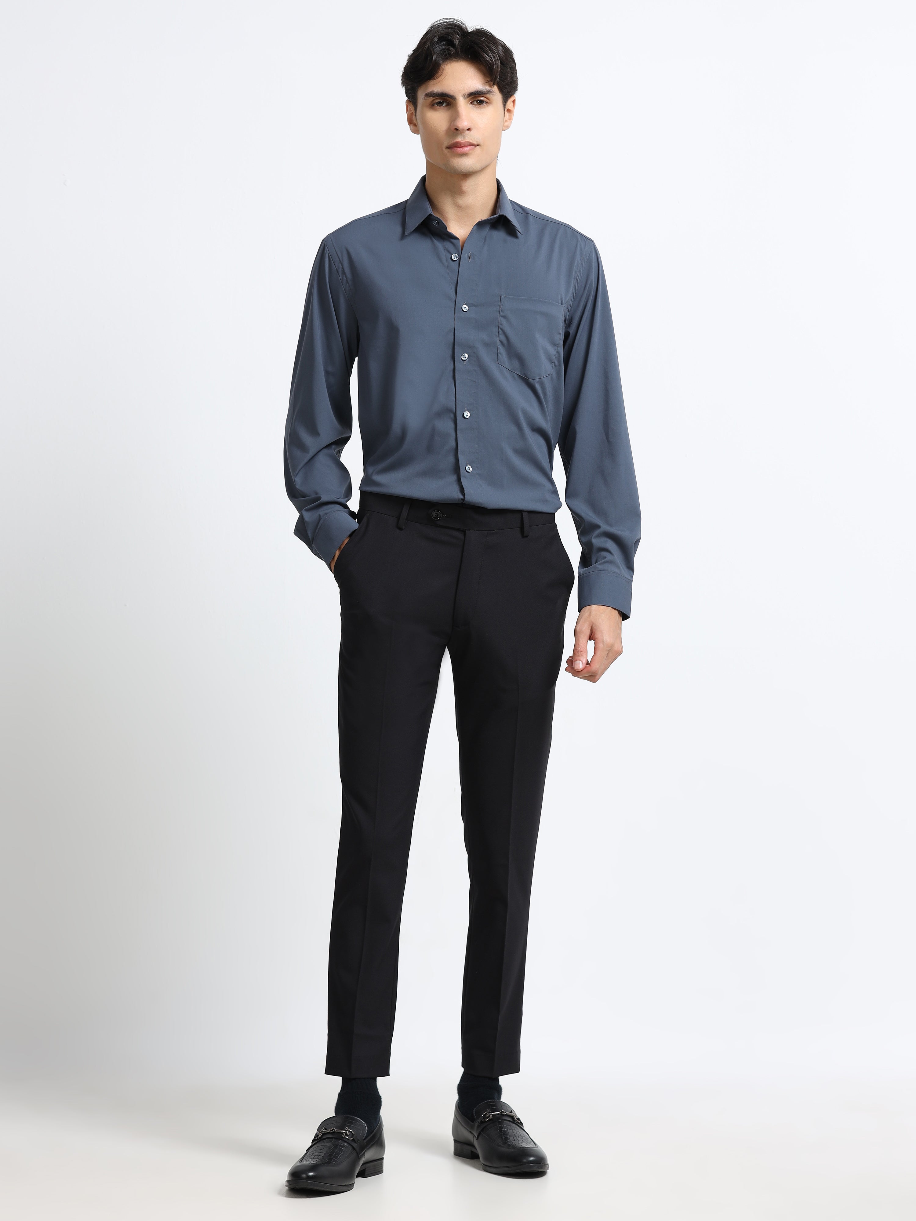 Men - Dark Gray - Slim Fit - Formal Shirt