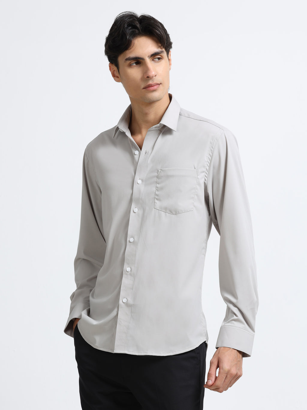Men - Medium Gray - Slim Fit - Formal Shirt