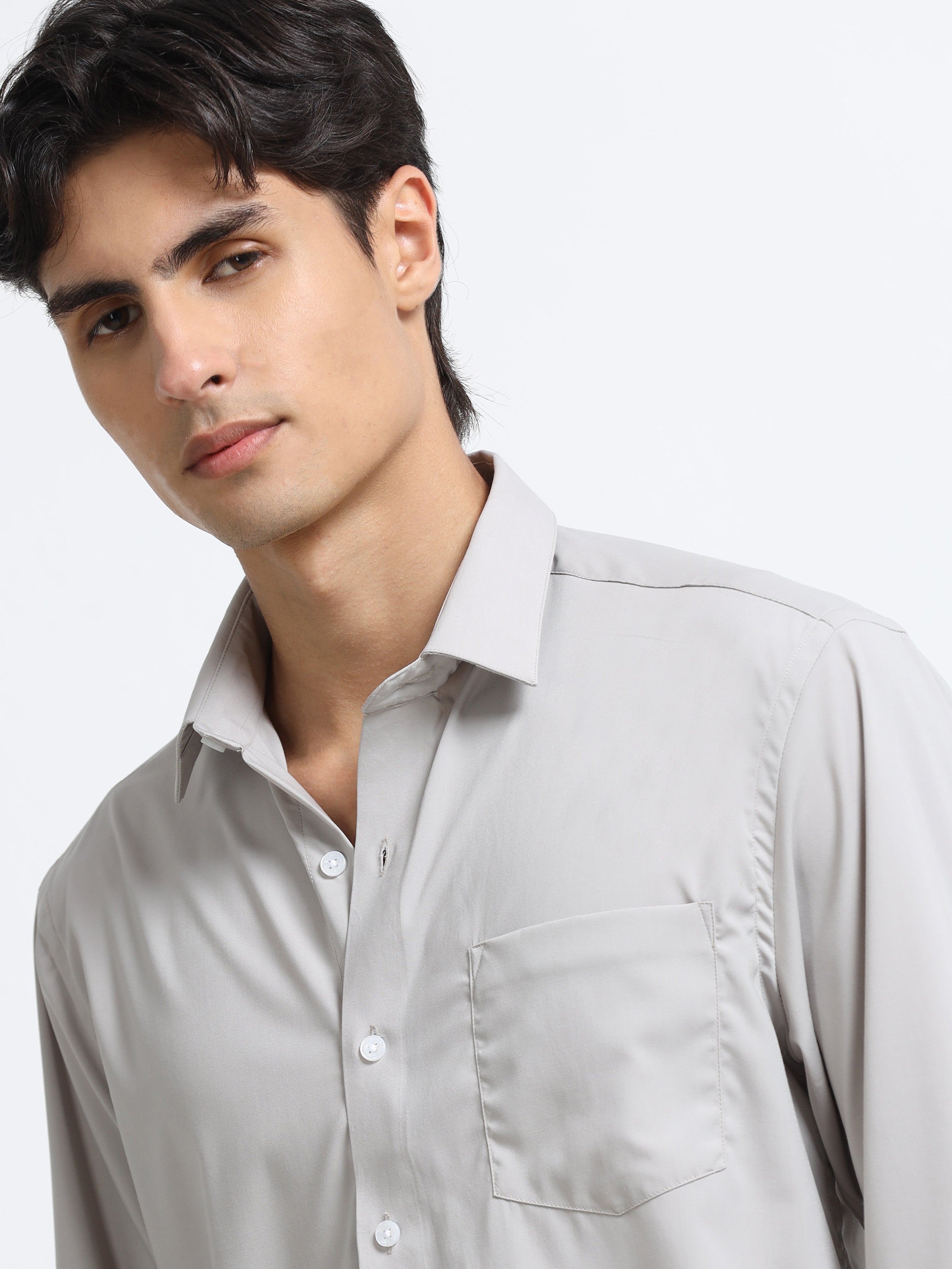 Men - Medium Gray - Slim Fit - Formal Shirt