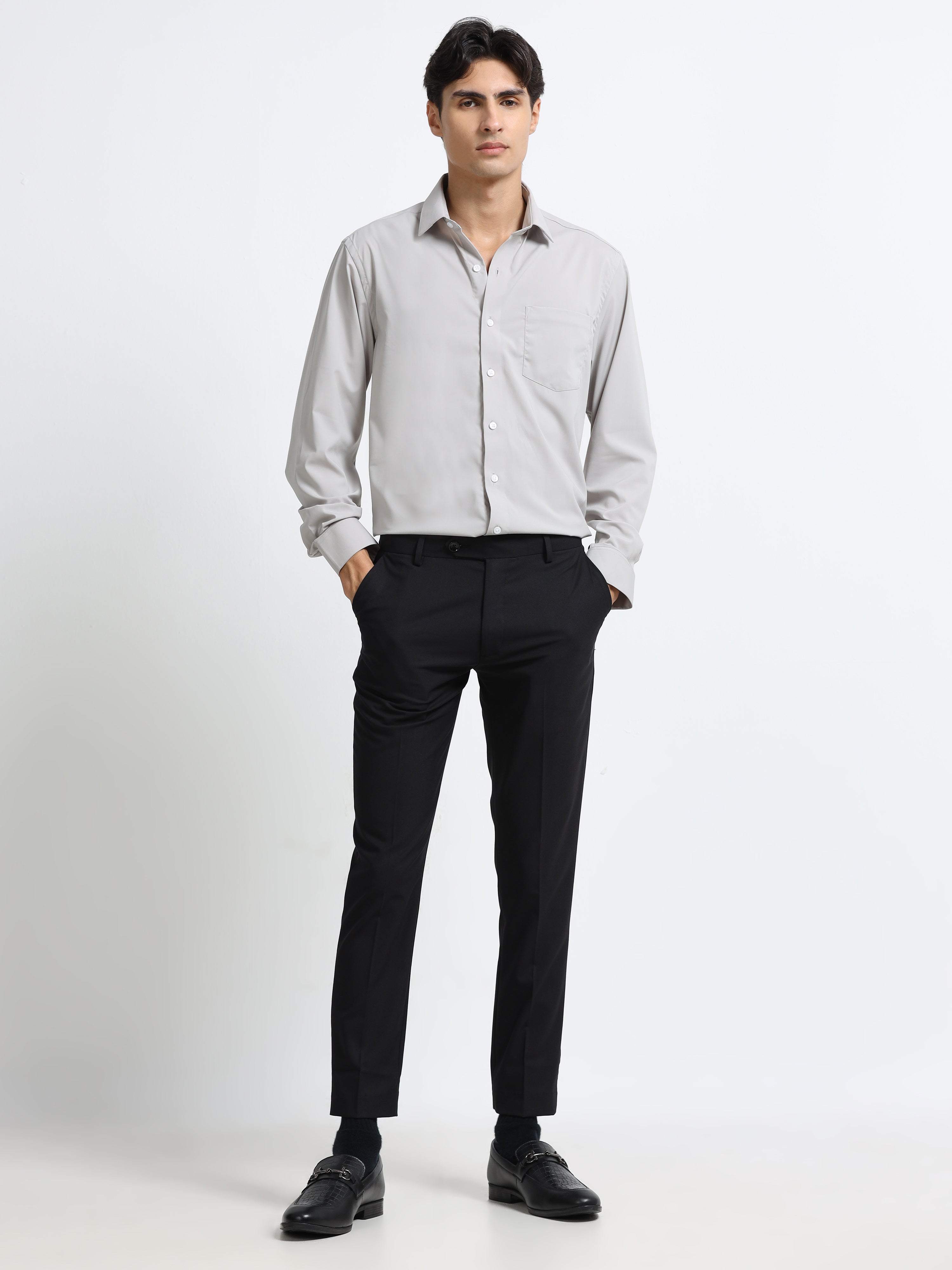 Men - Medium Gray - Slim Fit - Formal Shirt