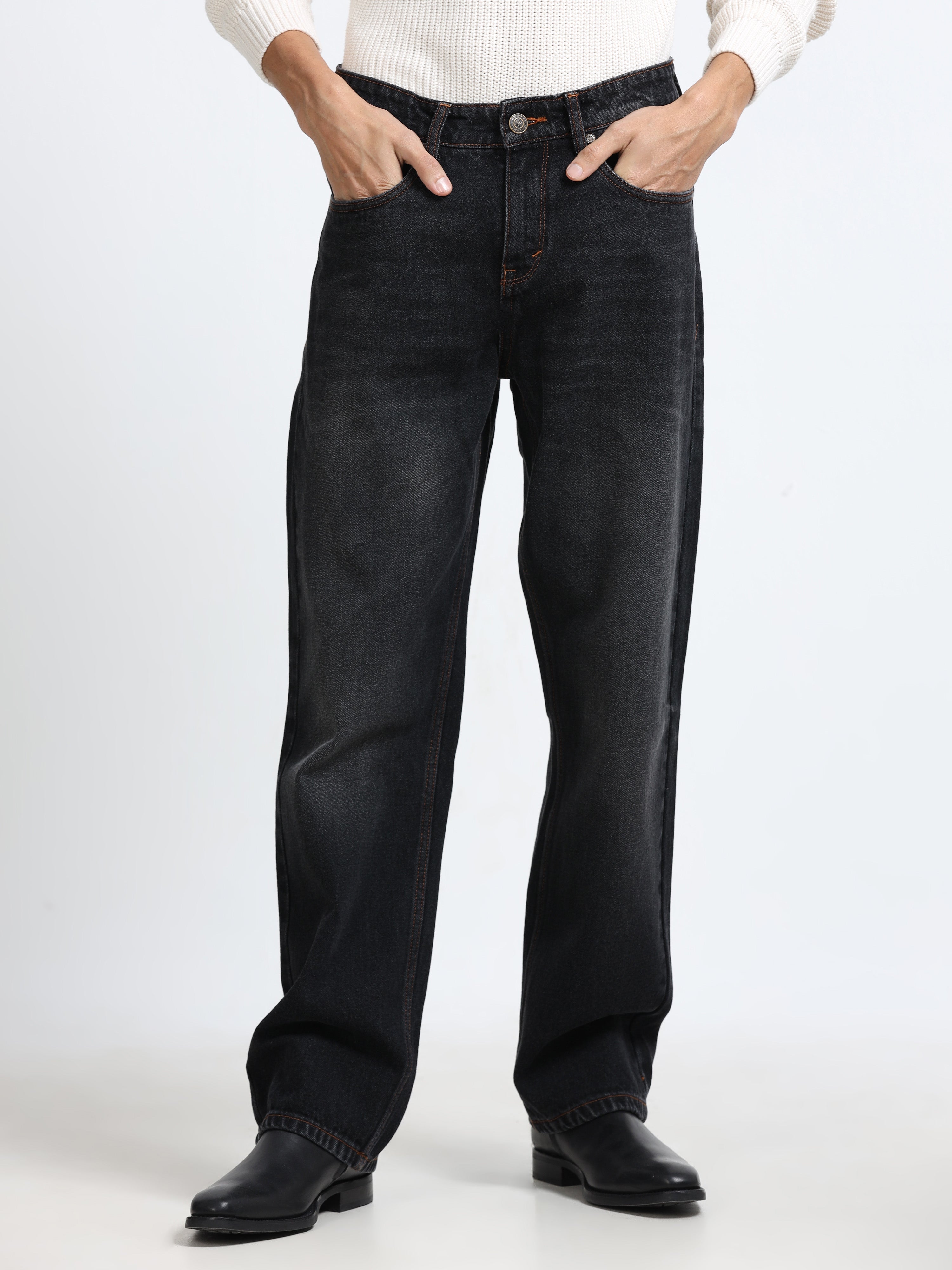 Men - Dark Black - Baggie Fit - Denim Pant