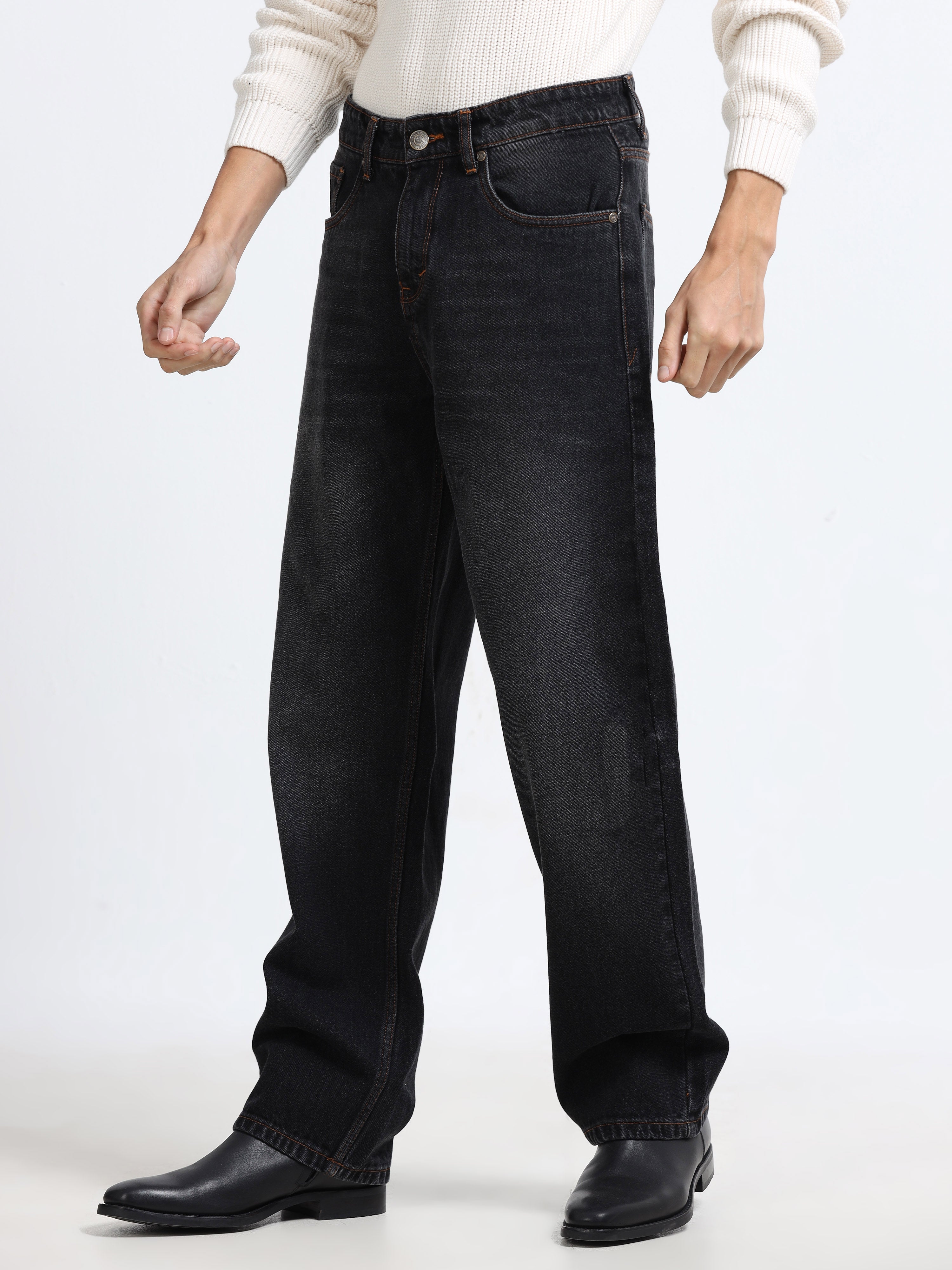 Men - Dark Black - Baggie Fit - Denim Pant