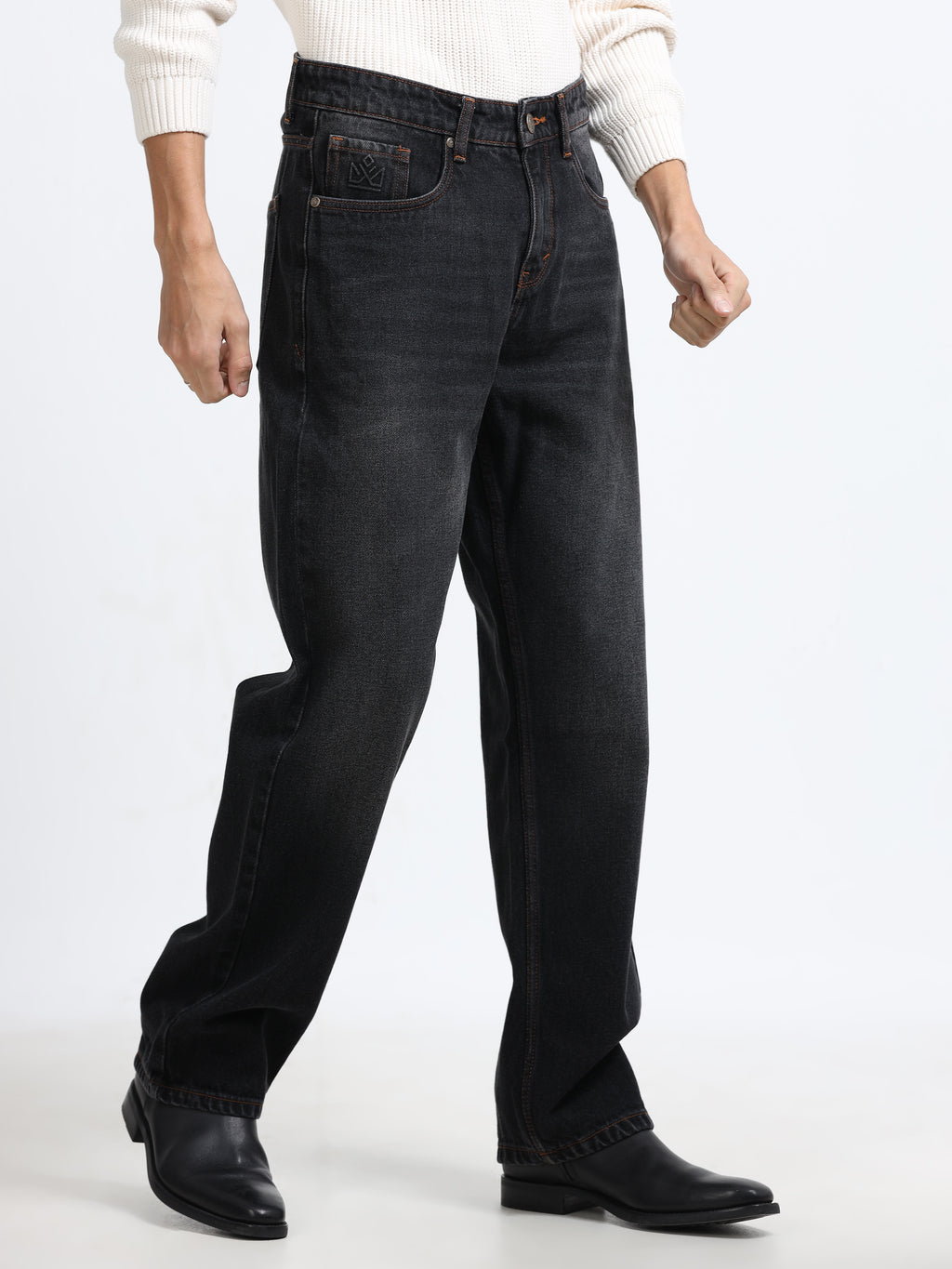 Men - Dark Black - Baggie Fit - Denim Pant