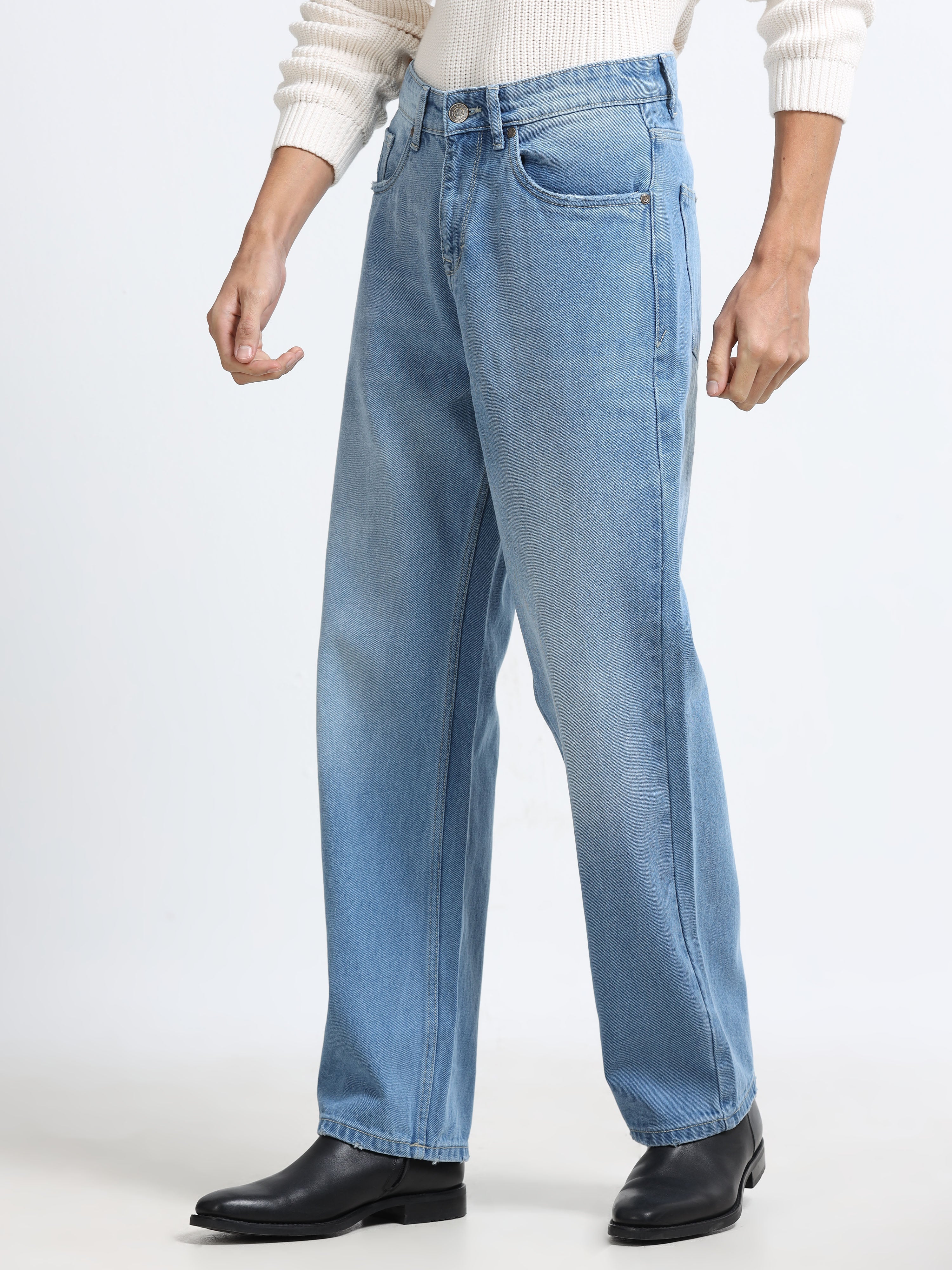 Men - Blue - Baggie Fit - Denim Pant