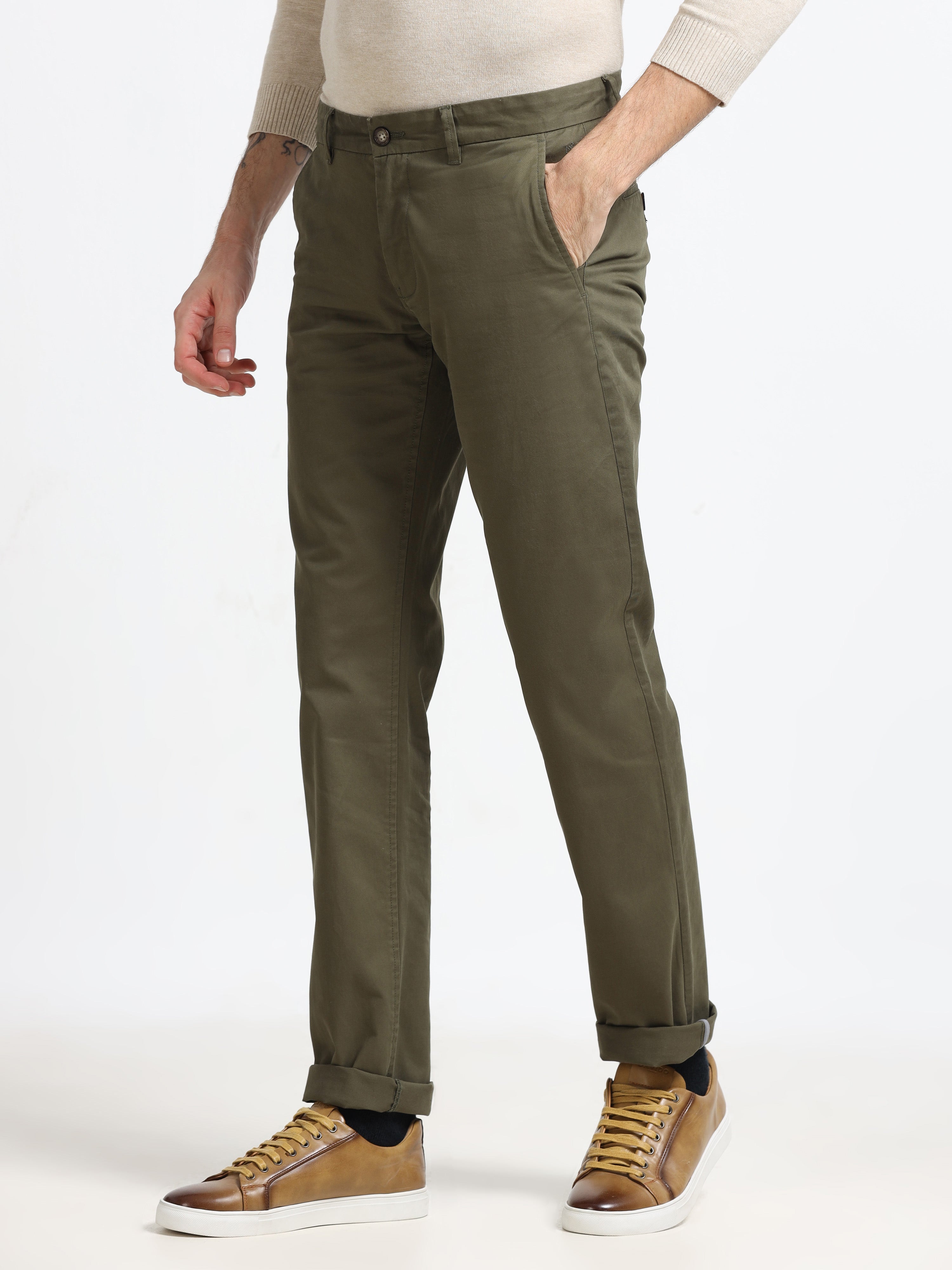 Men - Army Green - Slim Fit - Formal Trouser