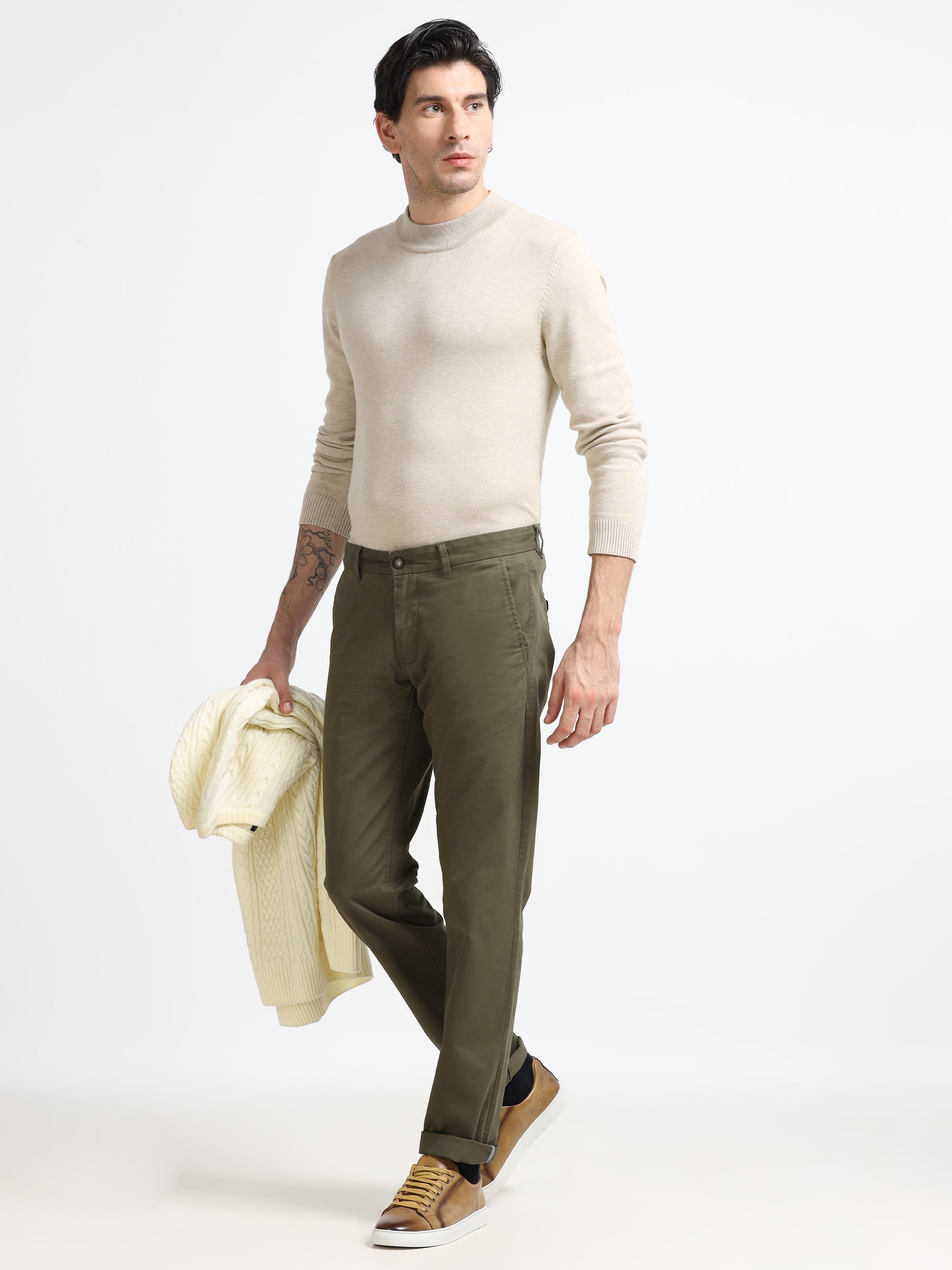 Men - Army Green - Slim Fit - Formal Trouser