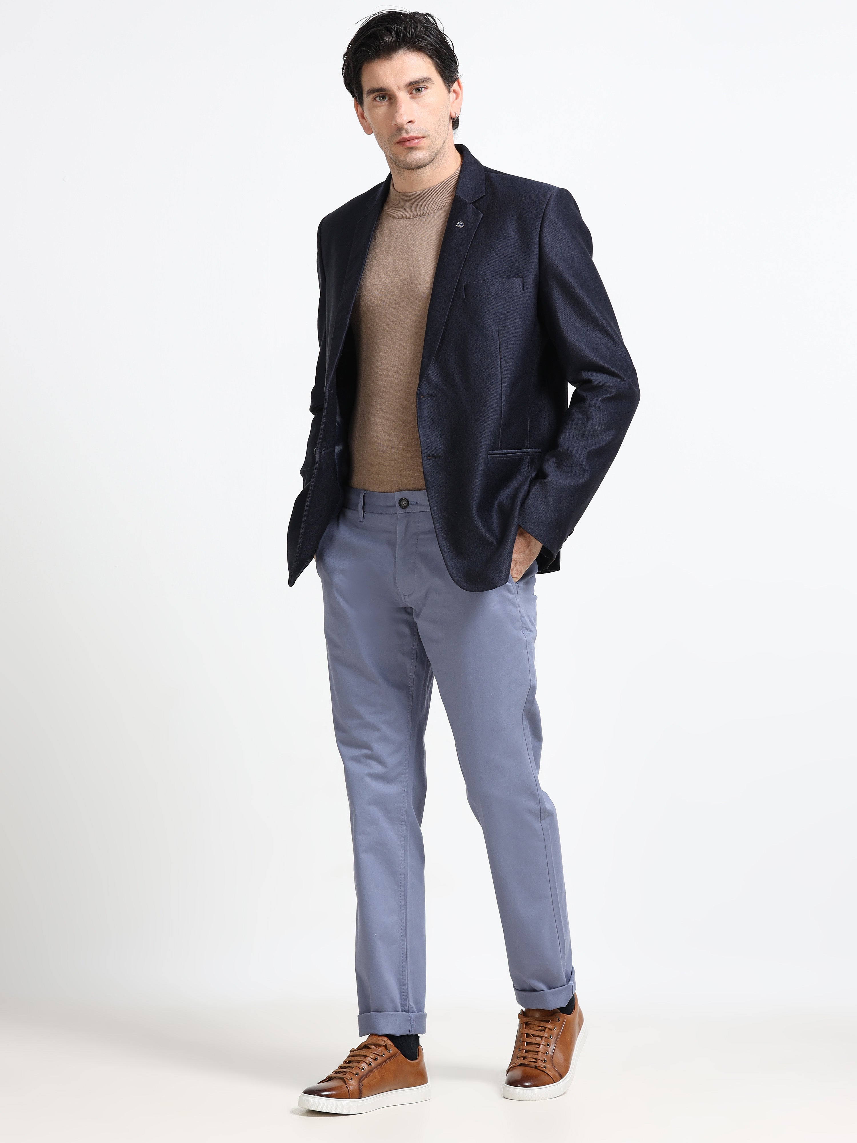 Men - Airforce Blue - Slim Fit - Formal Trouser