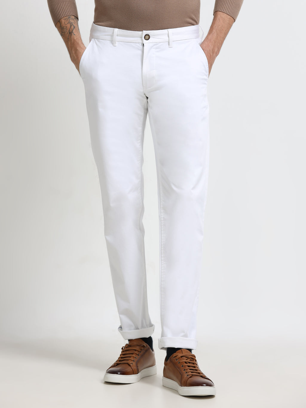 Men - White - Slim Fit - Formal Trouser