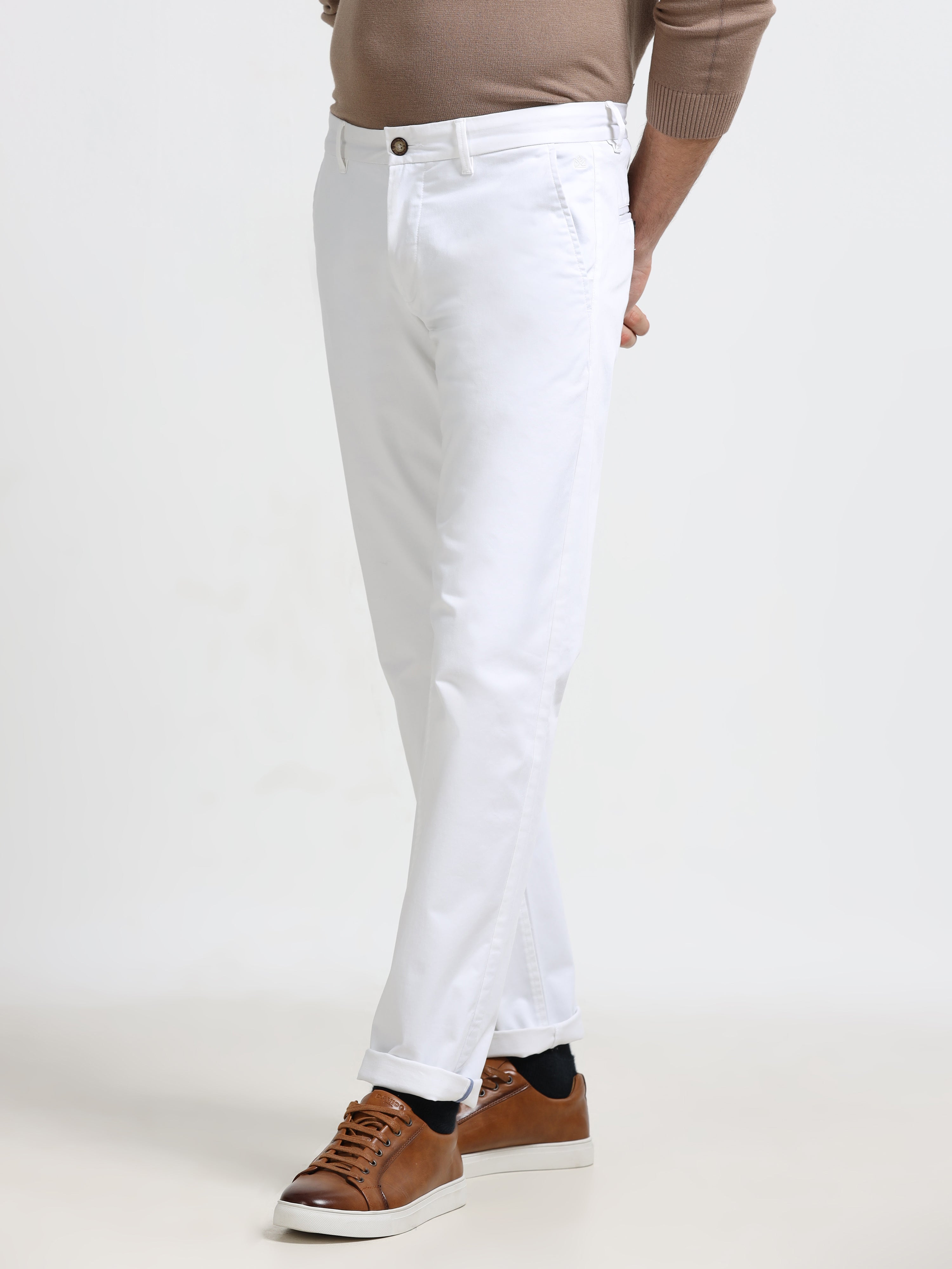 Men - White - Slim Fit - Formal Trouser