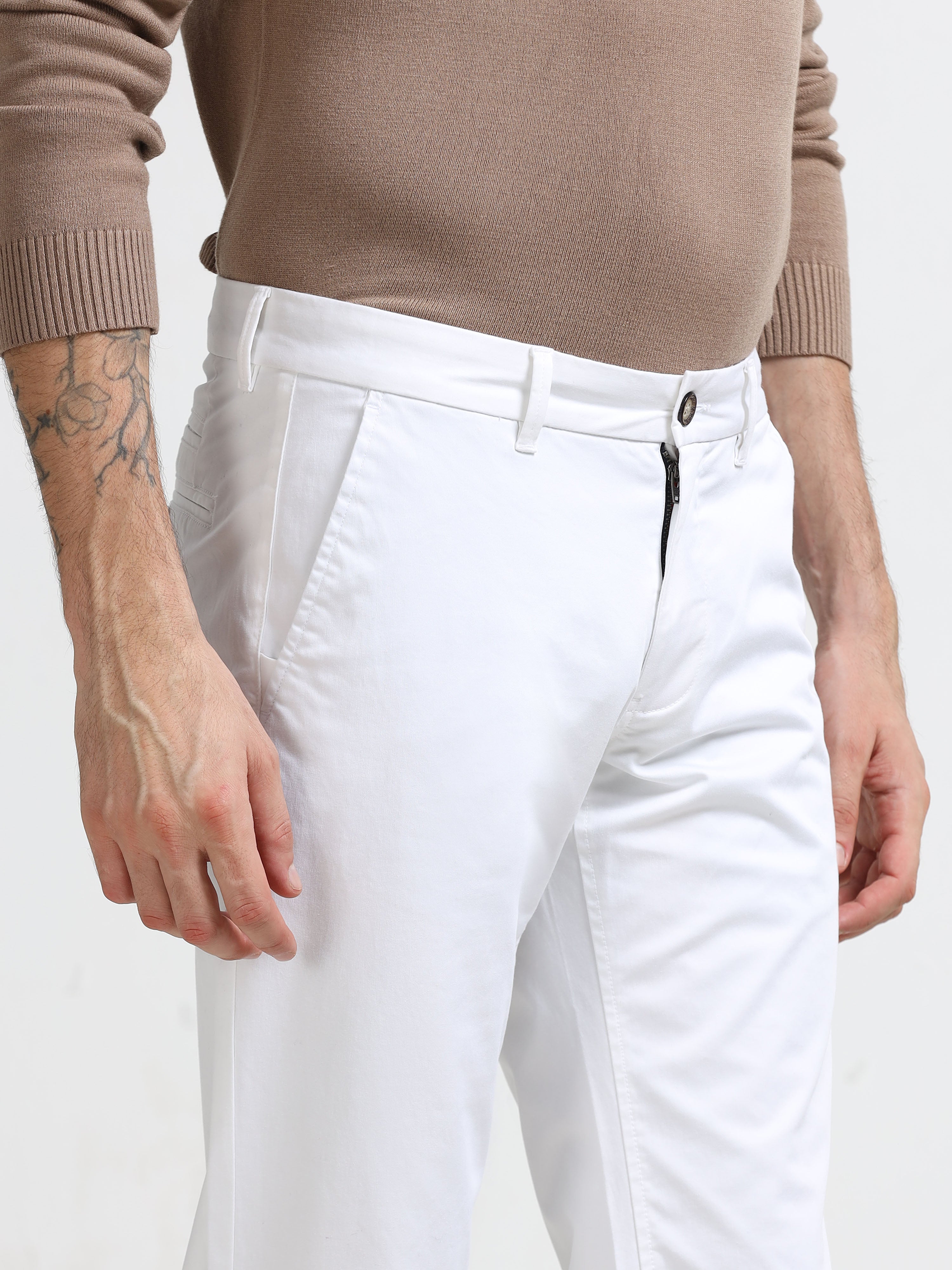 Men - White - Slim Fit - Formal Trouser