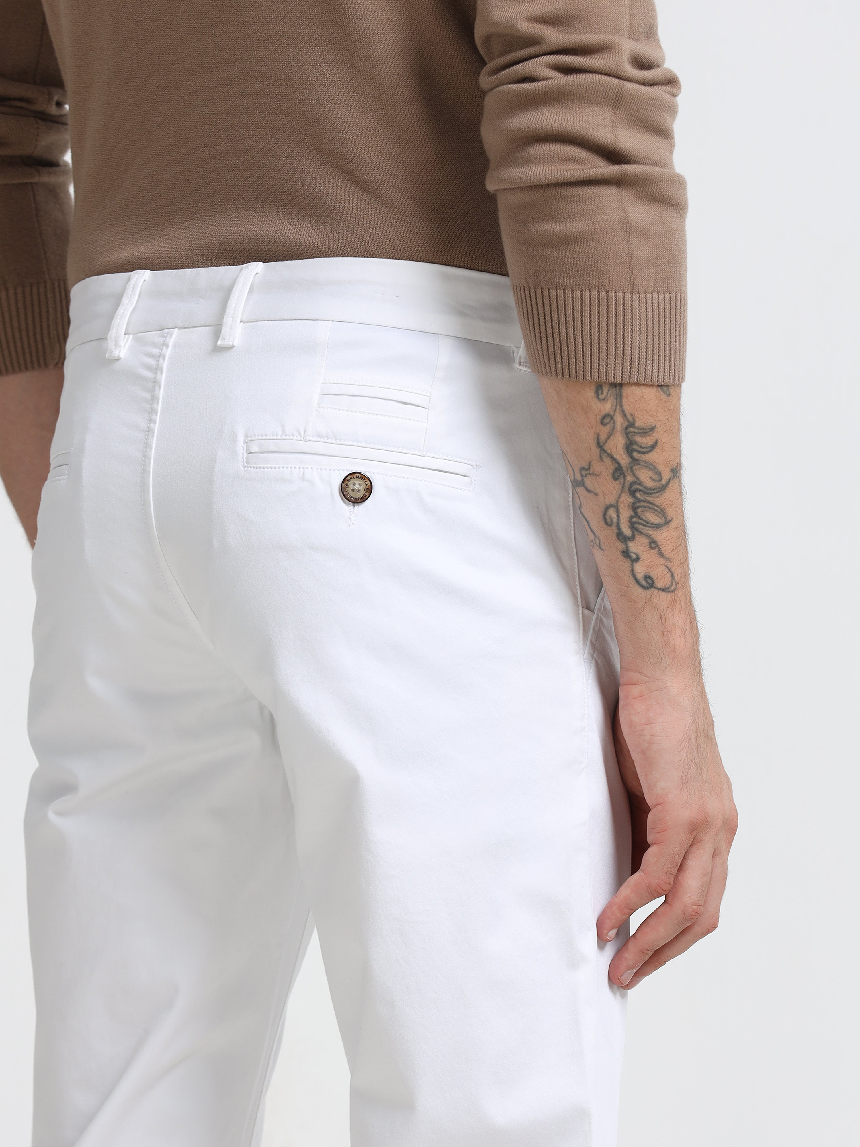 Men - White - Slim Fit - Formal Trouser