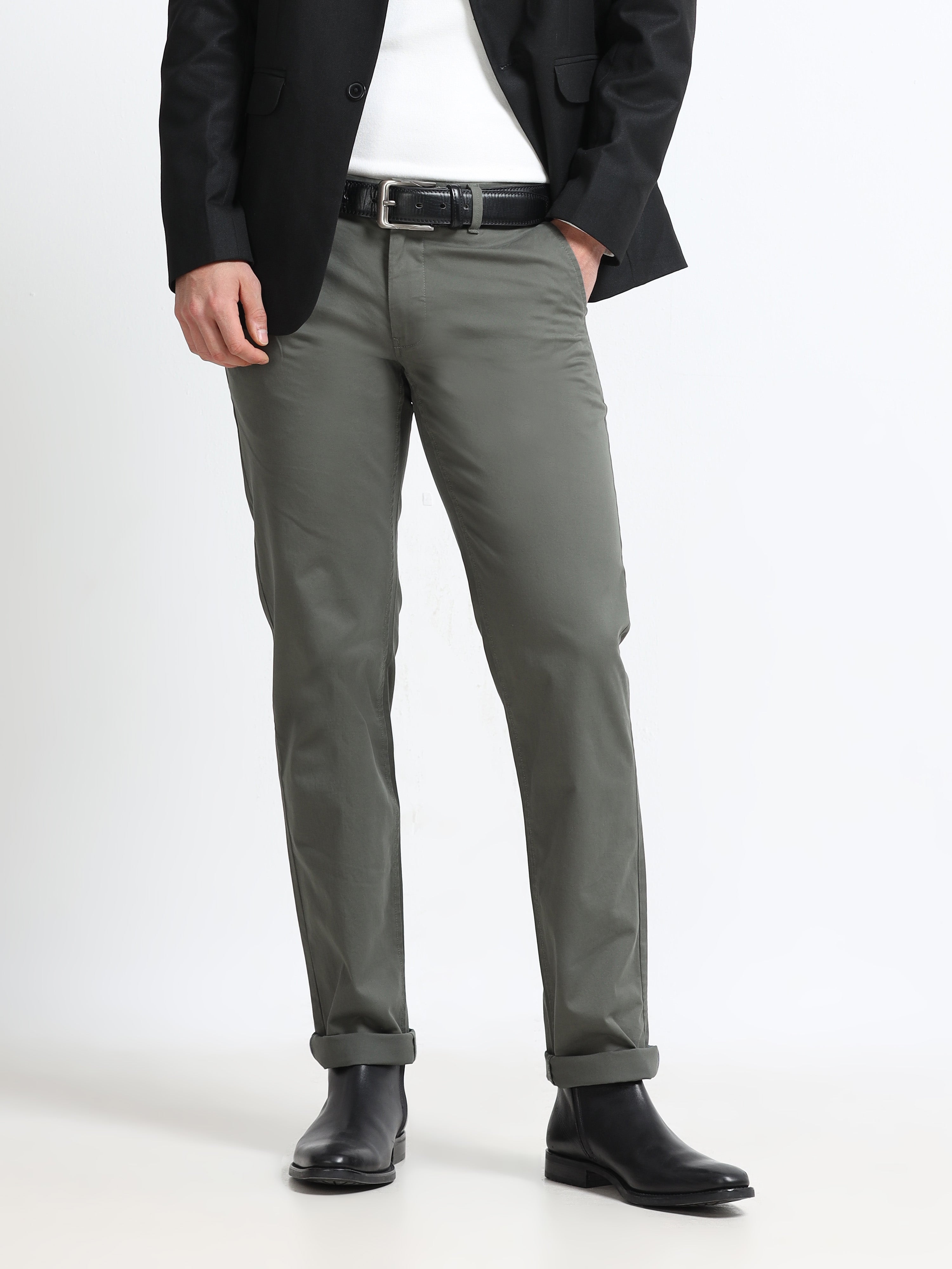 Men - Olive - Slim Fit -  Formal Trouser