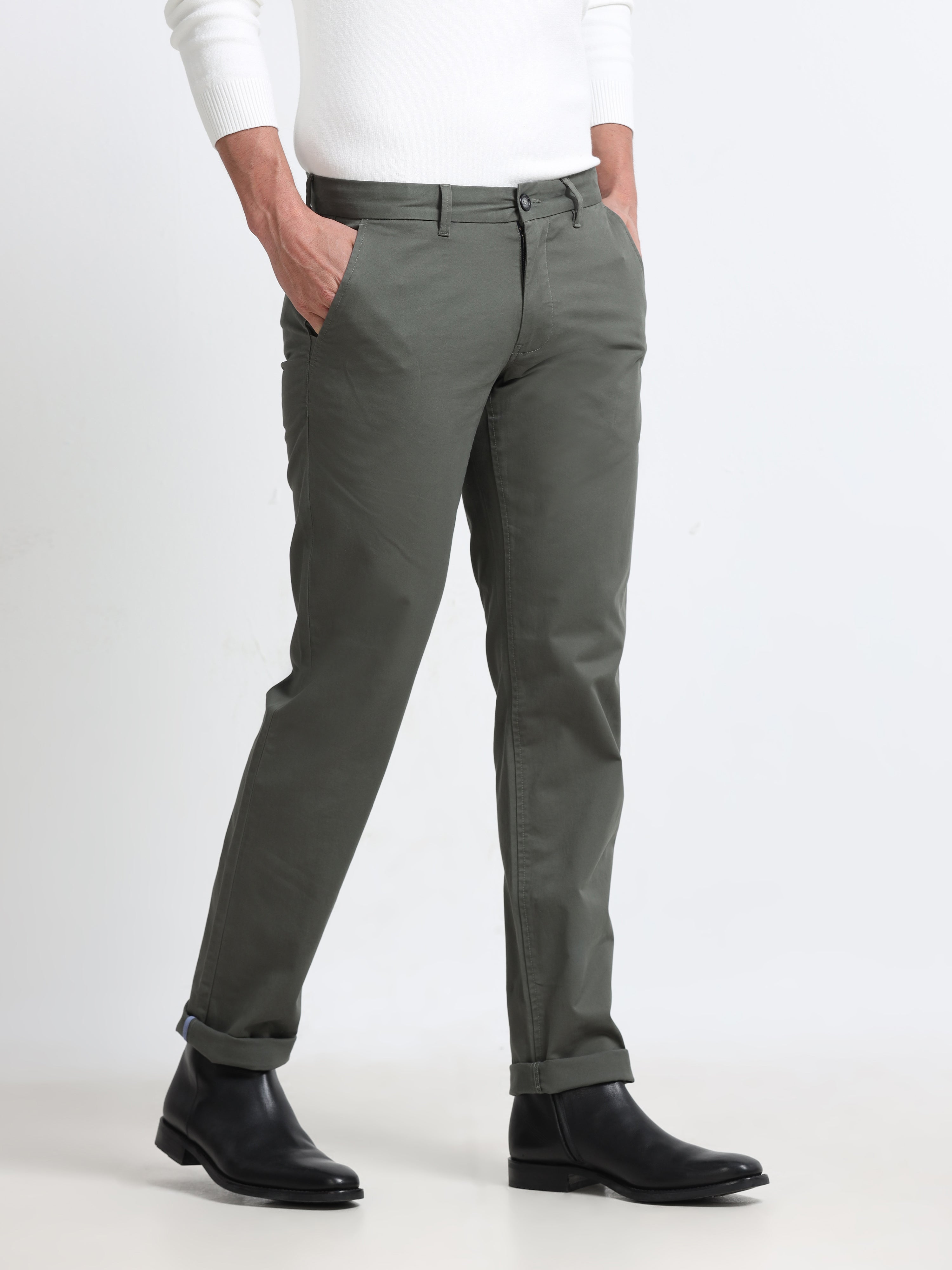 Men - Olive - Slim Fit -  Formal Trouser