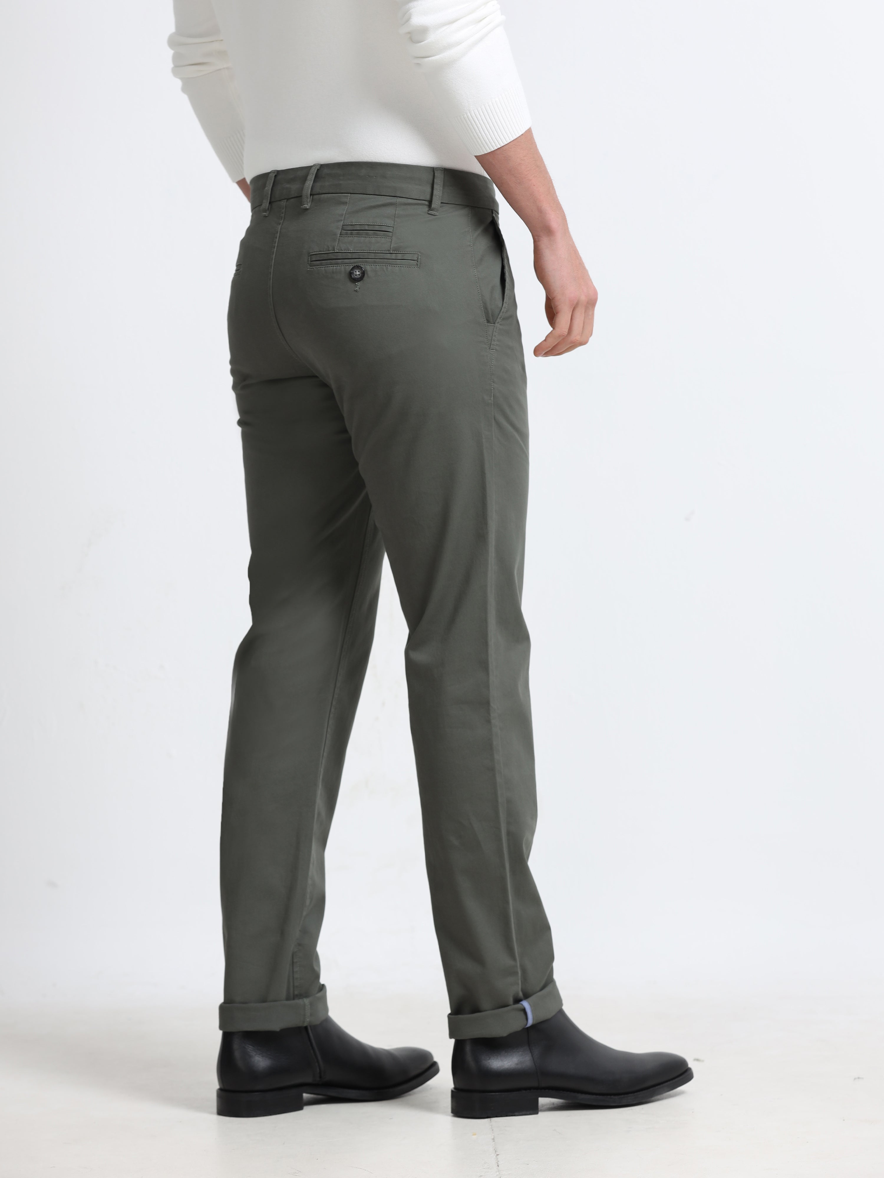 Men - Olive - Slim Fit -  Formal Trouser