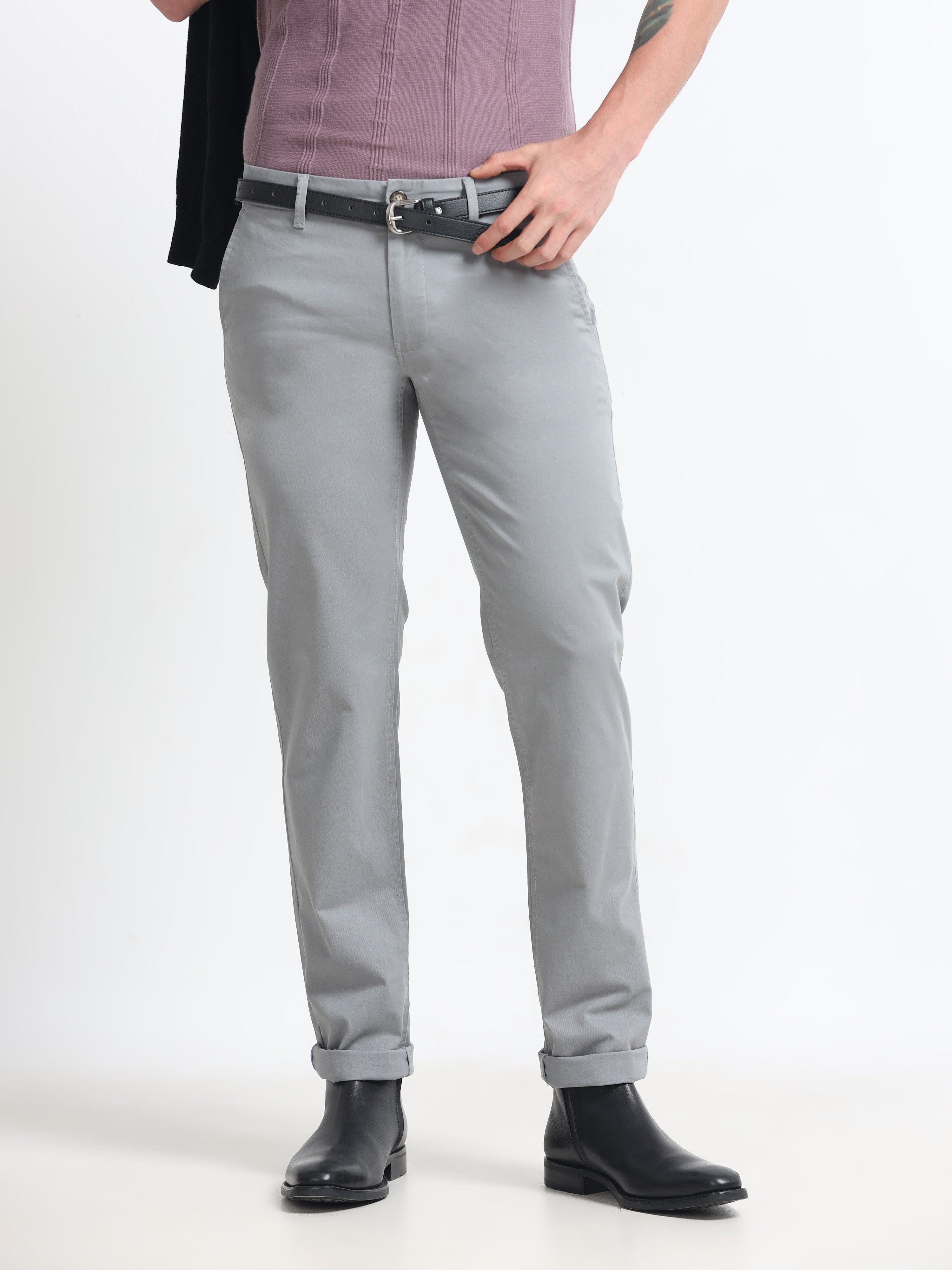Men - Grey - Slim Fit - Formal Trouser