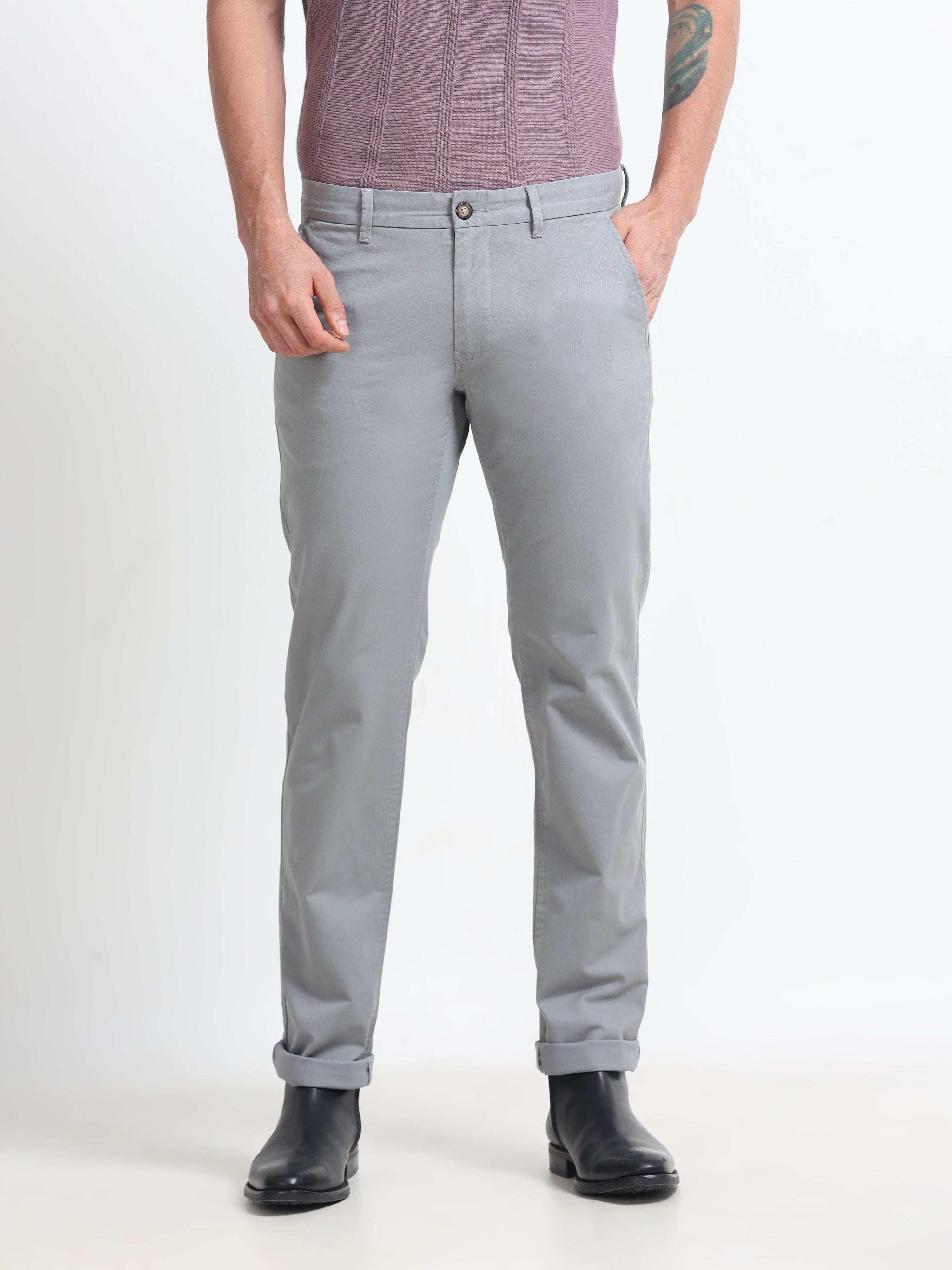 Men - Grey - Slim Fit - Formal Trouser