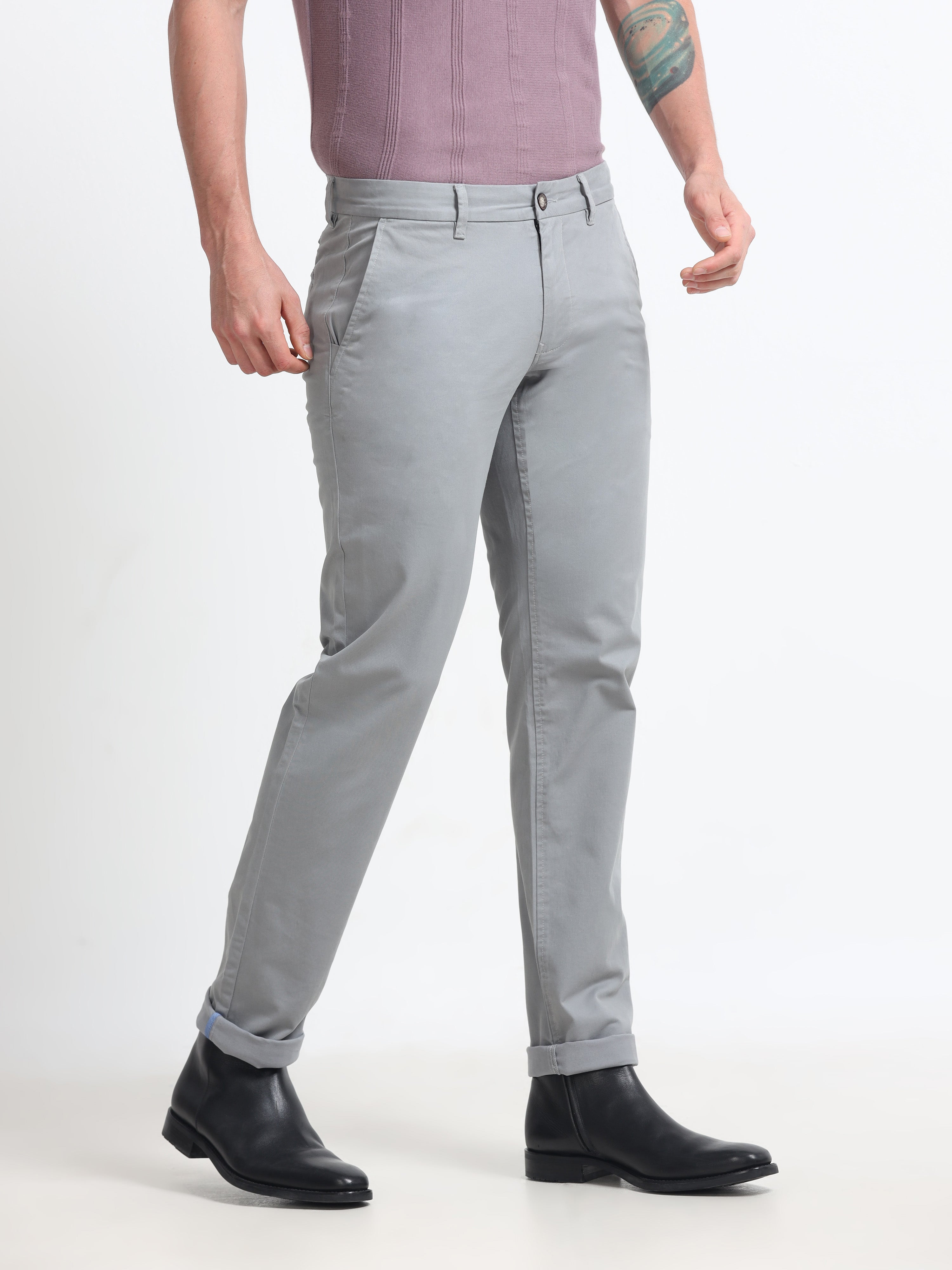 Men - Grey - Slim Fit - Formal Trouser