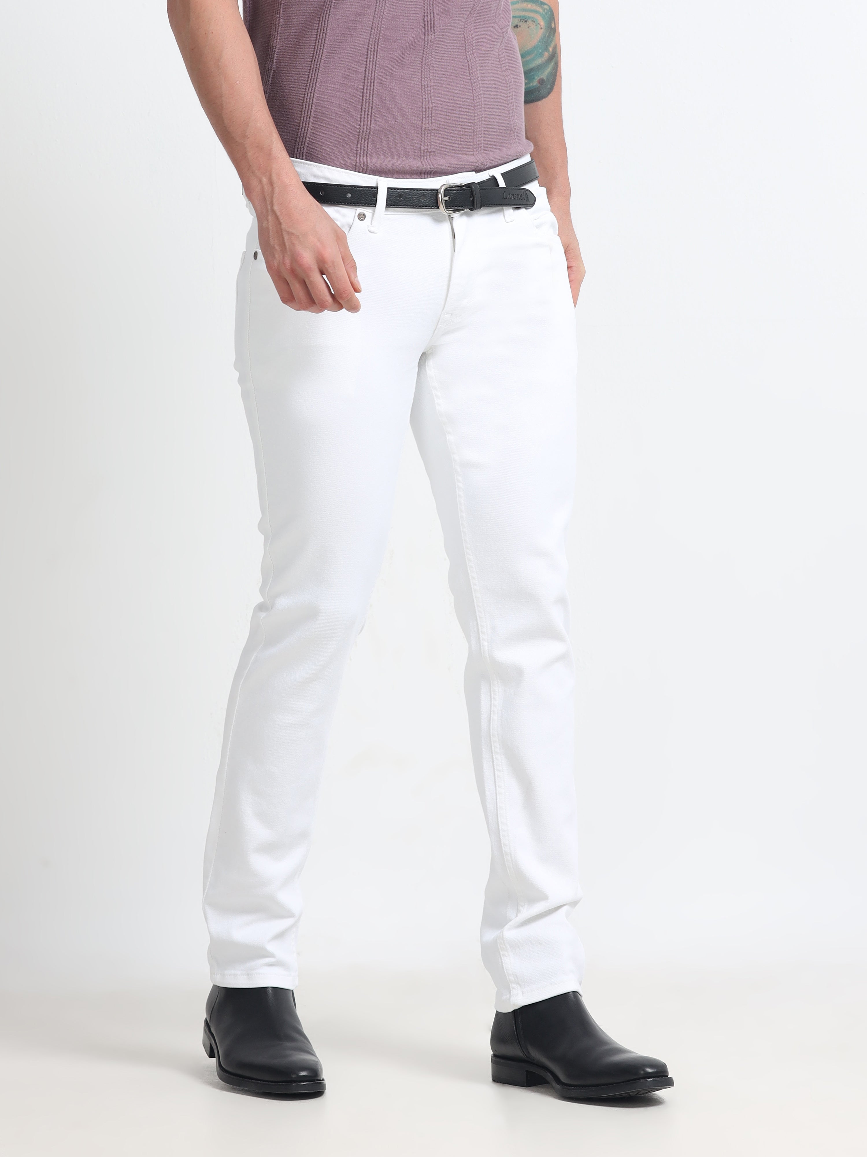 Men - White - Slim Fit - Formal Trouser