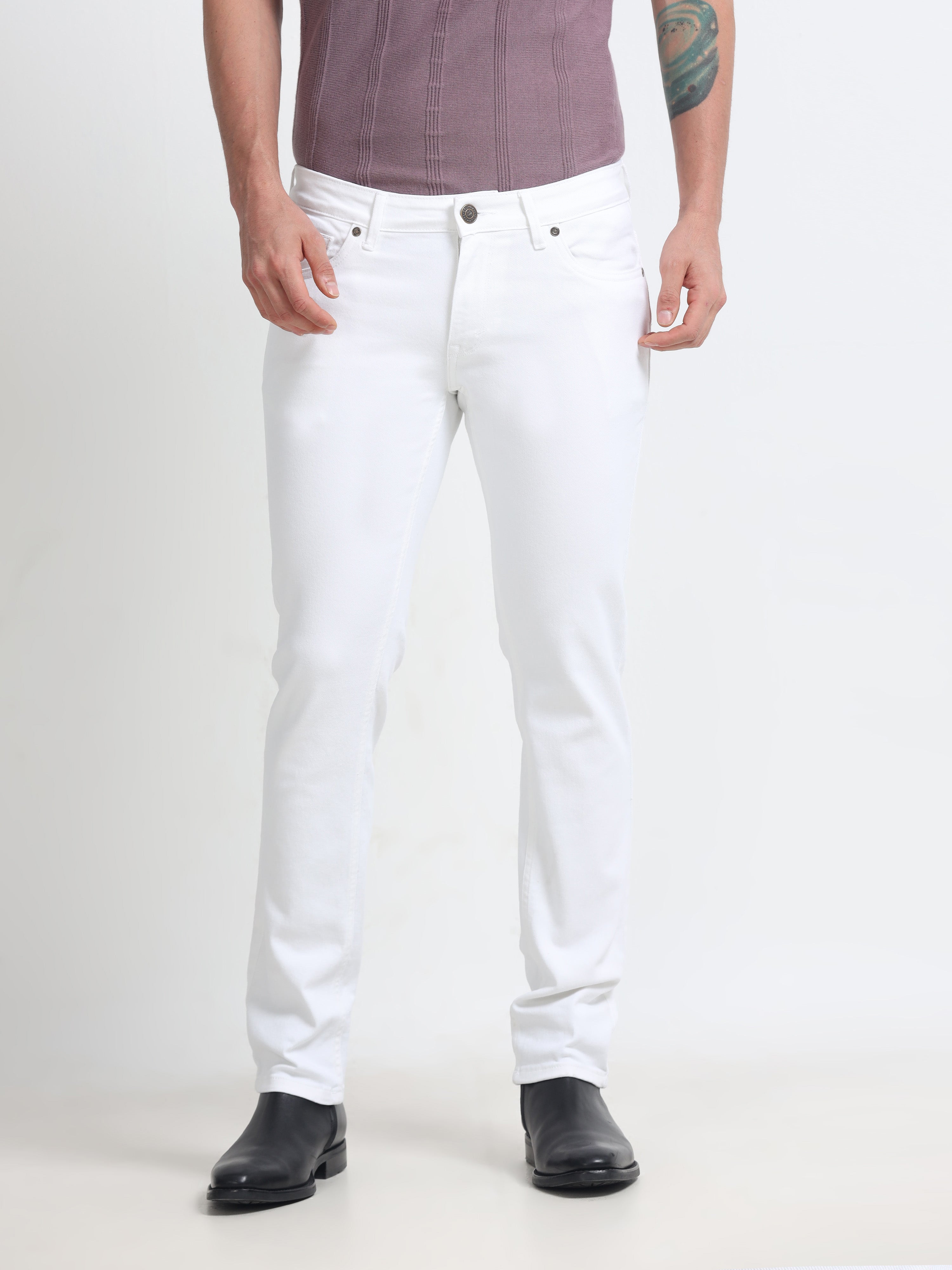 Men - White - Slim Fit - Formal Trouser