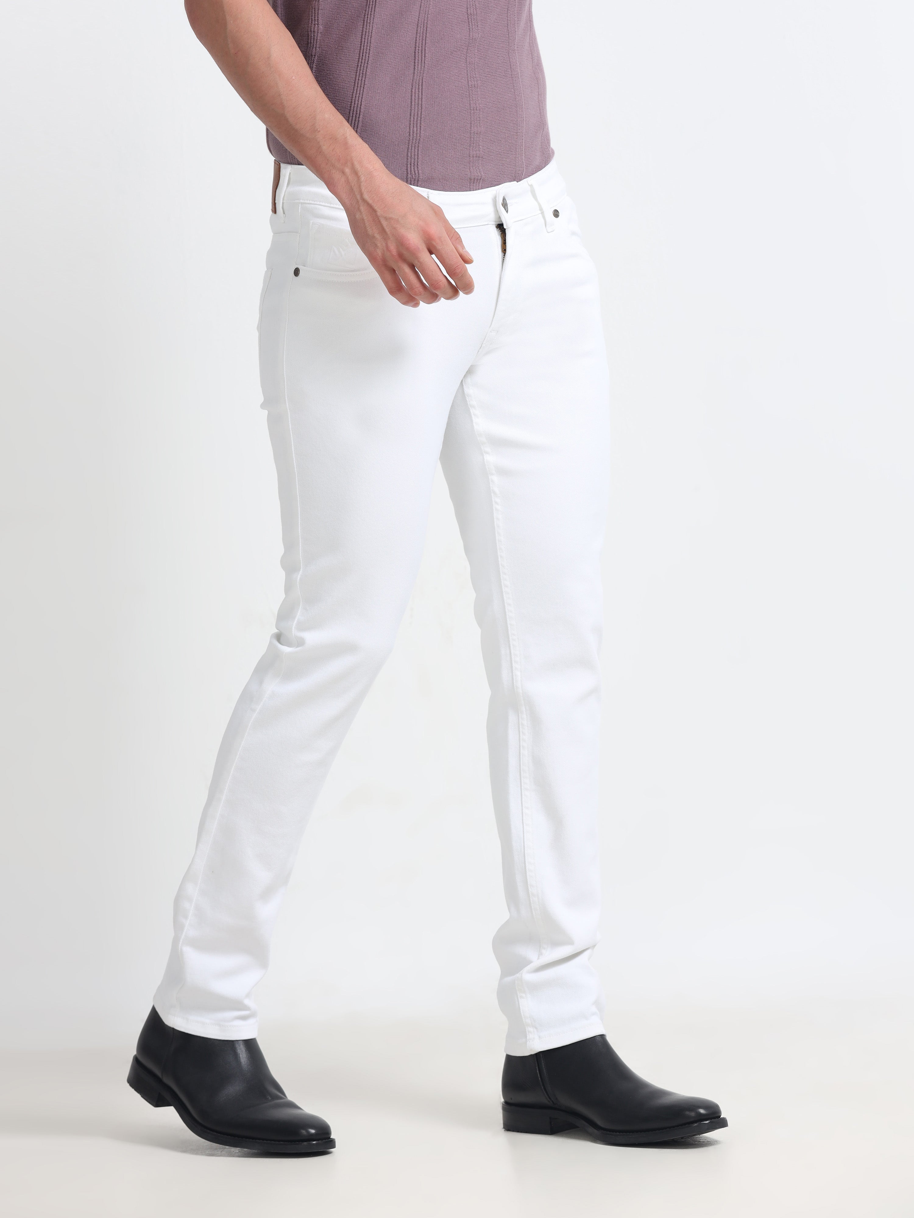 Men - White - Slim Fit - Formal Trouser