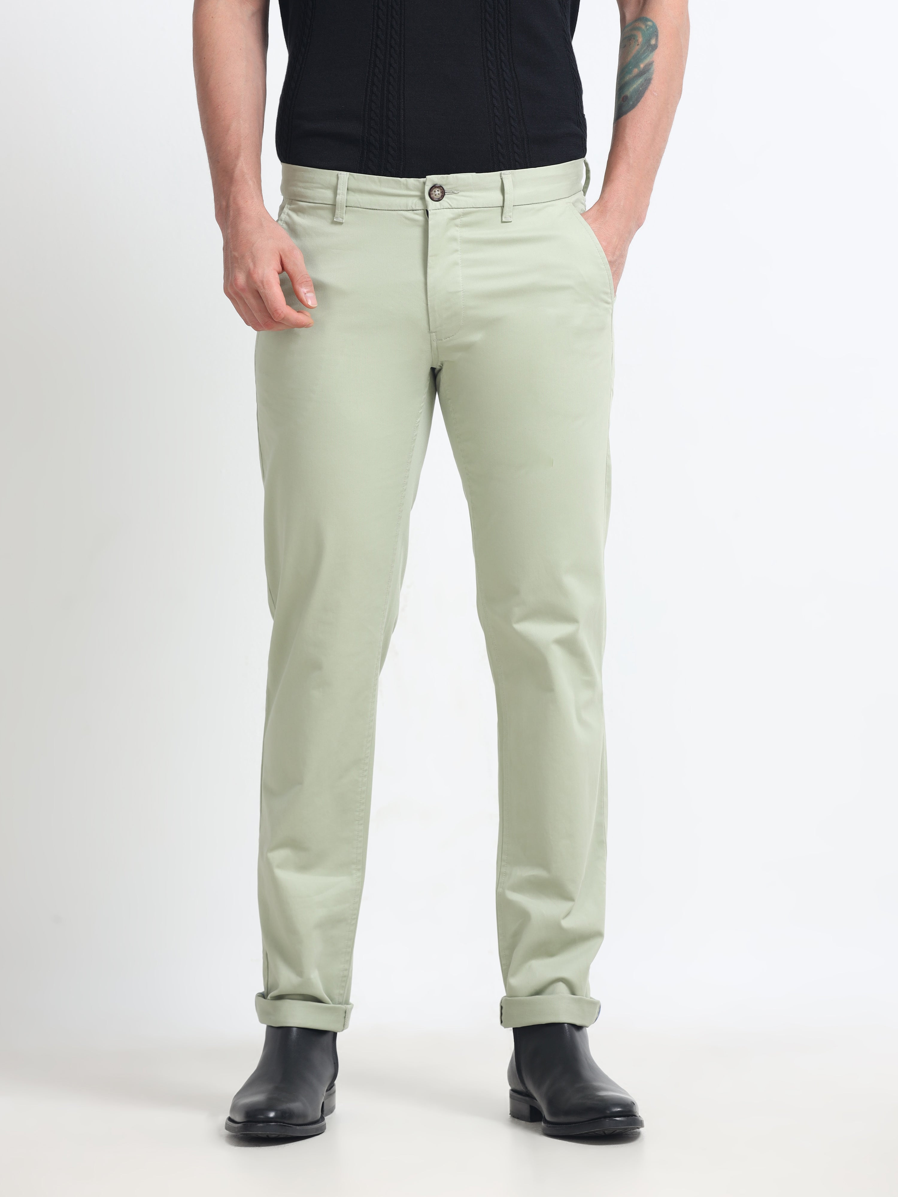 Men - Pista Green - Slim Fit - Formal Trouser