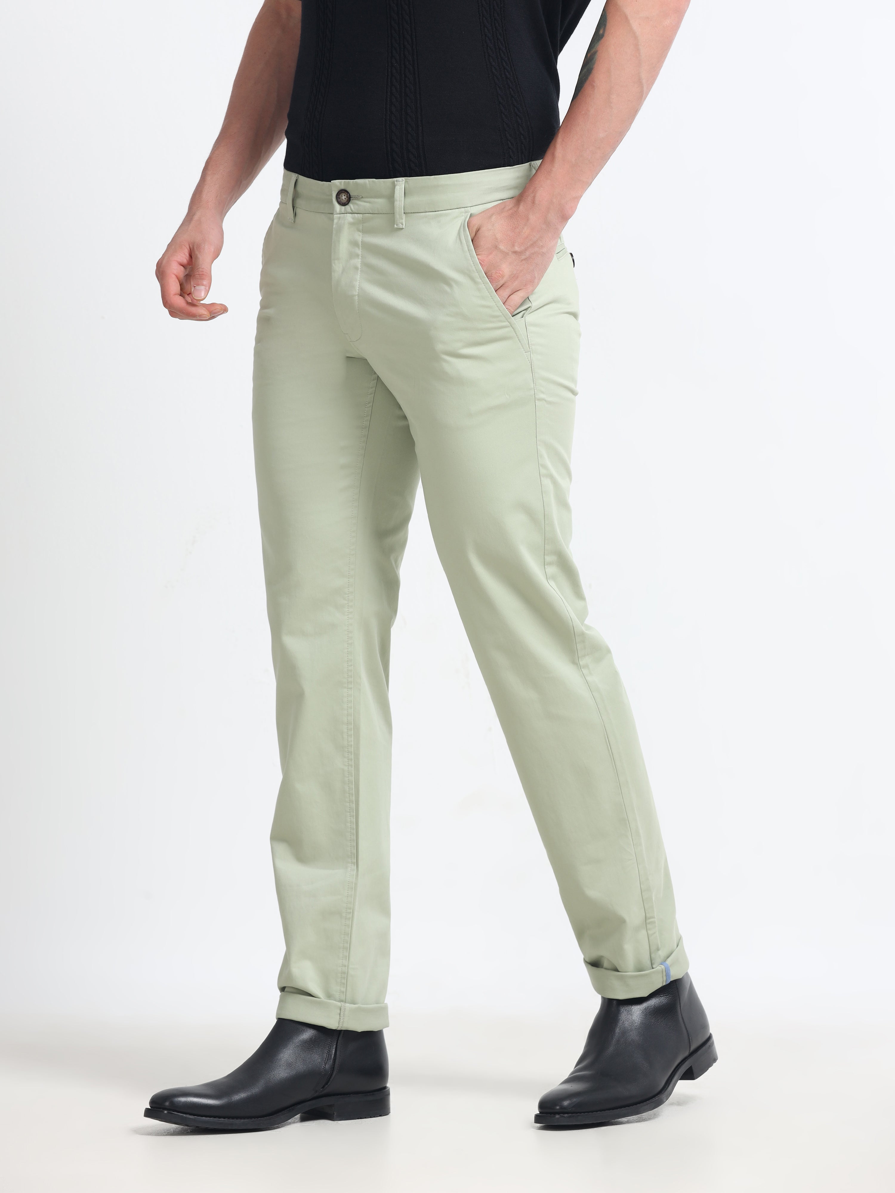 Men - Pista Green - Slim Fit - Formal Trouser