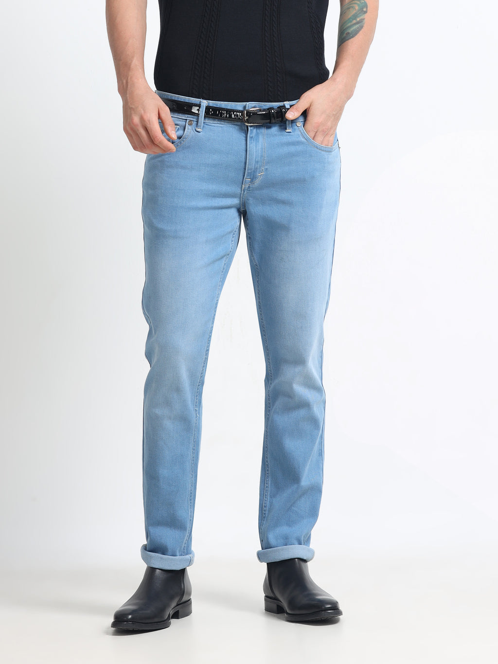 Men - Sky Blue - Slim Fit - Denim Pant