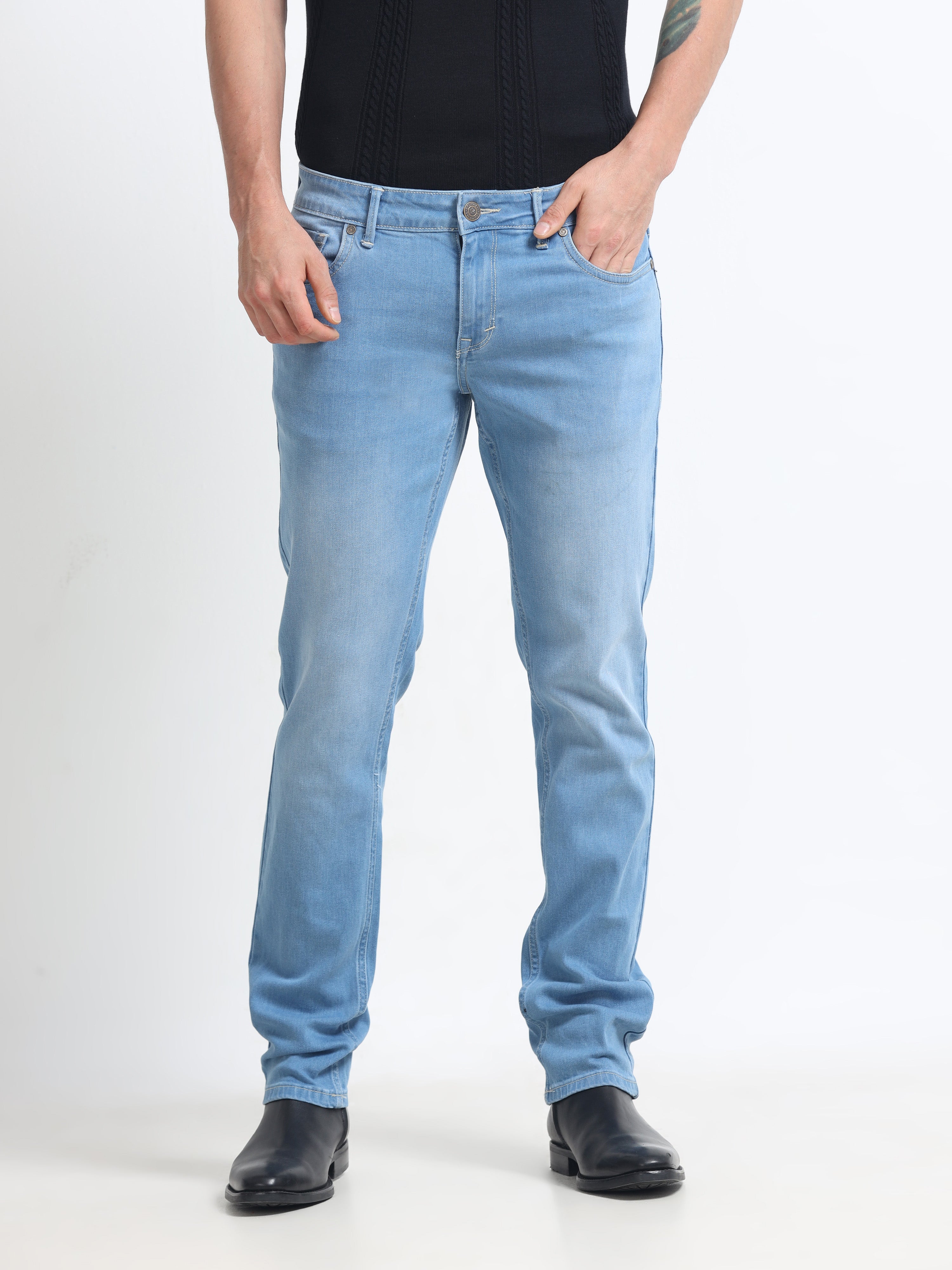 Men - Sky Blue - Slim Fit - Denim Pant