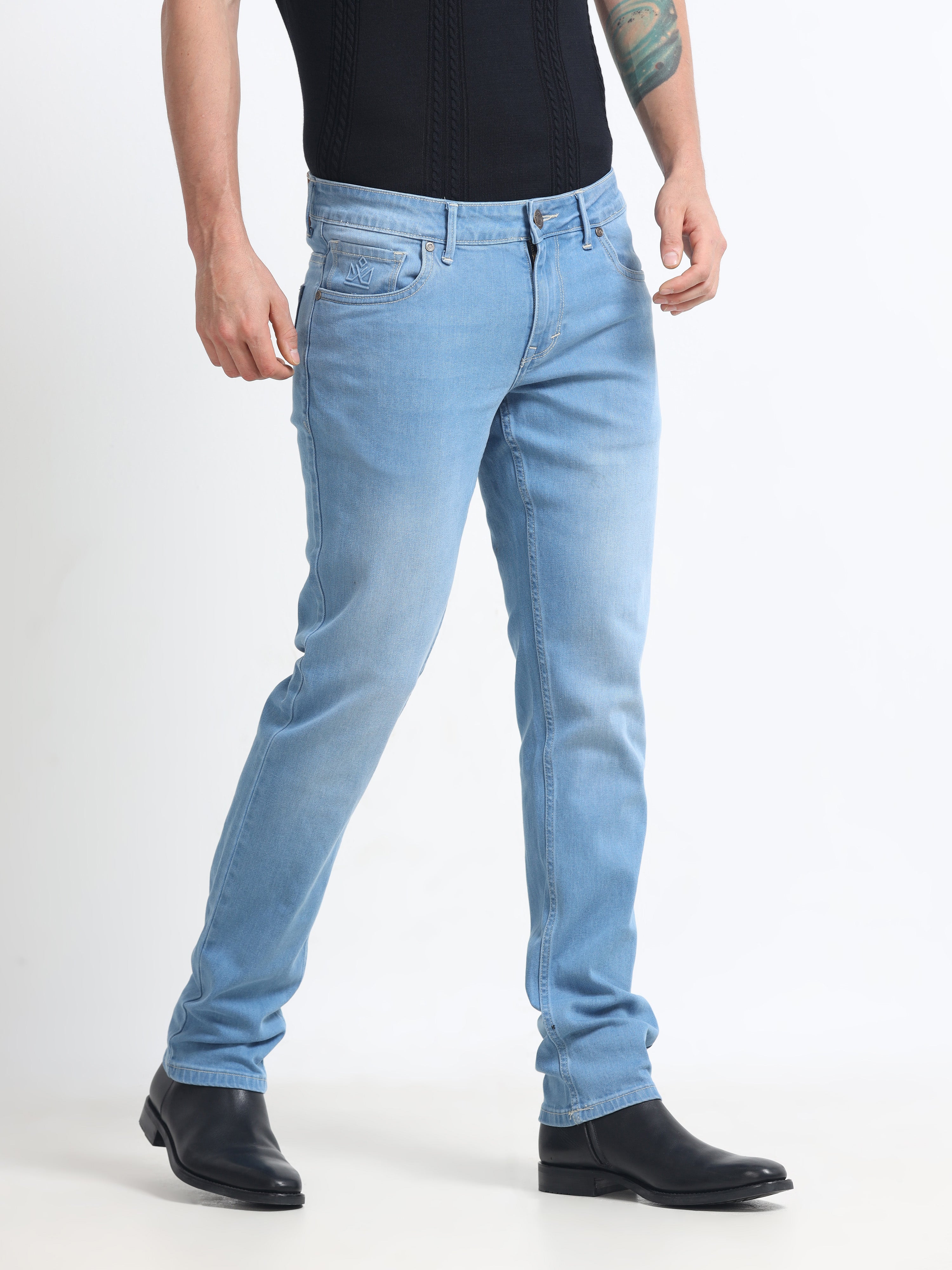 Men - Sky Blue - Slim Fit - Denim Pant