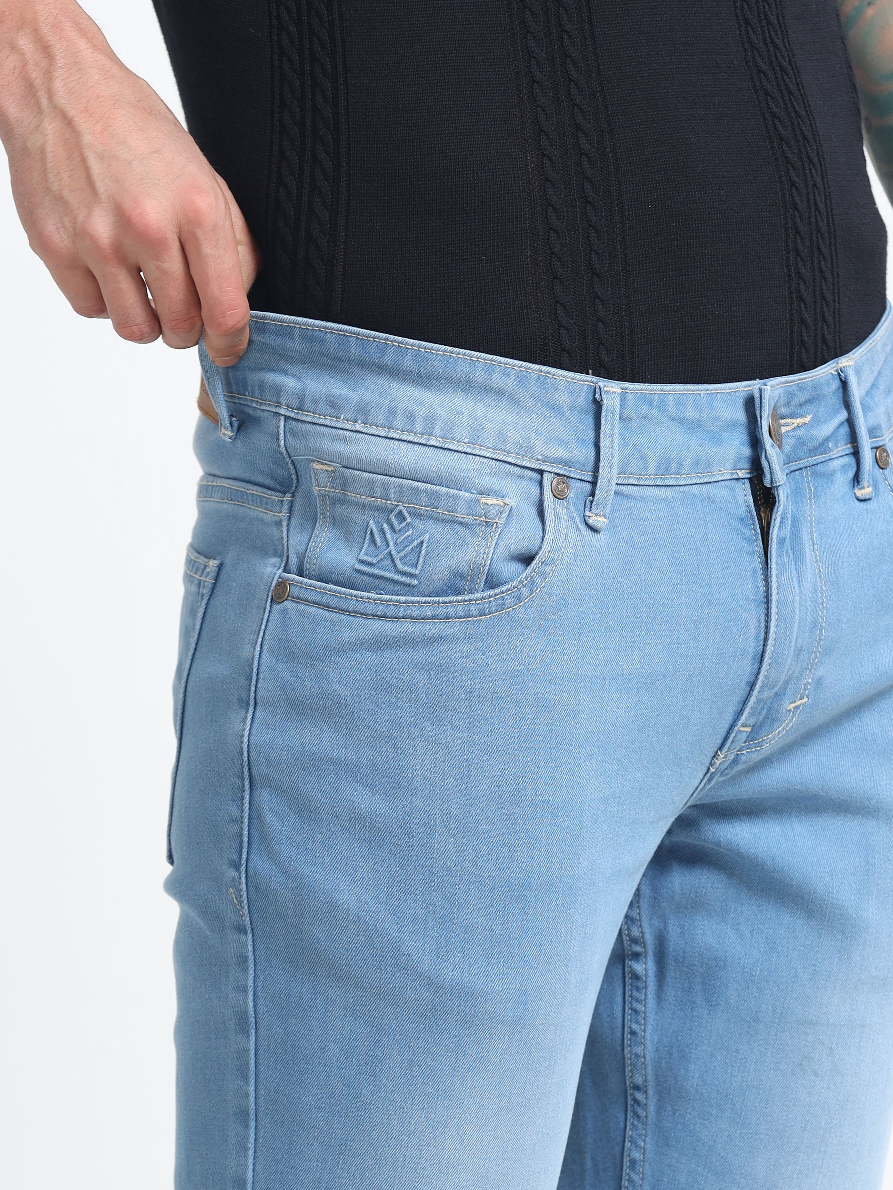 Men - Sky Blue - Slim Fit - Denim Pant